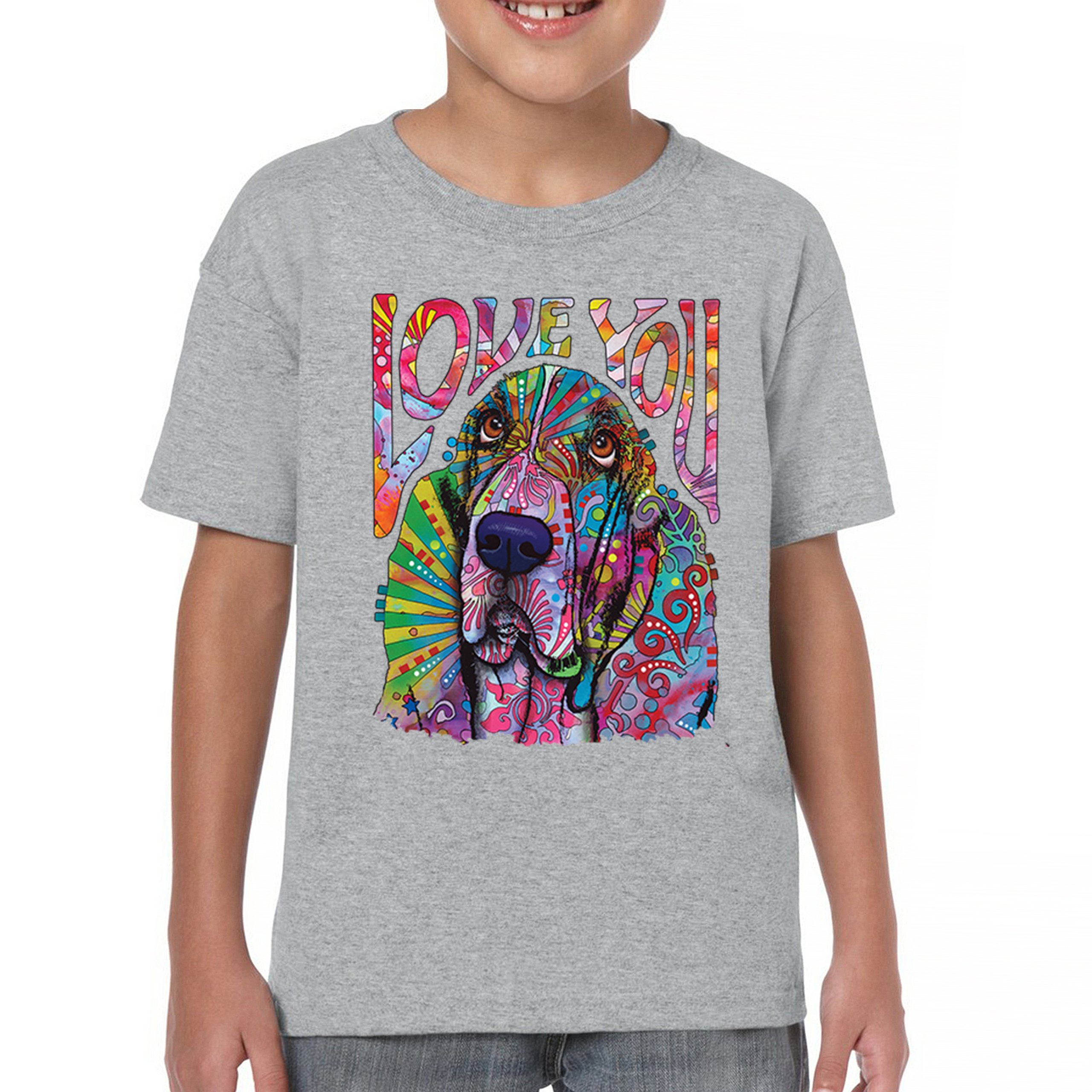 Dean Russo Cute Love You Basset Youth T-shirt Colorful Dog Neon Pet Kids - Picture 9 of 50