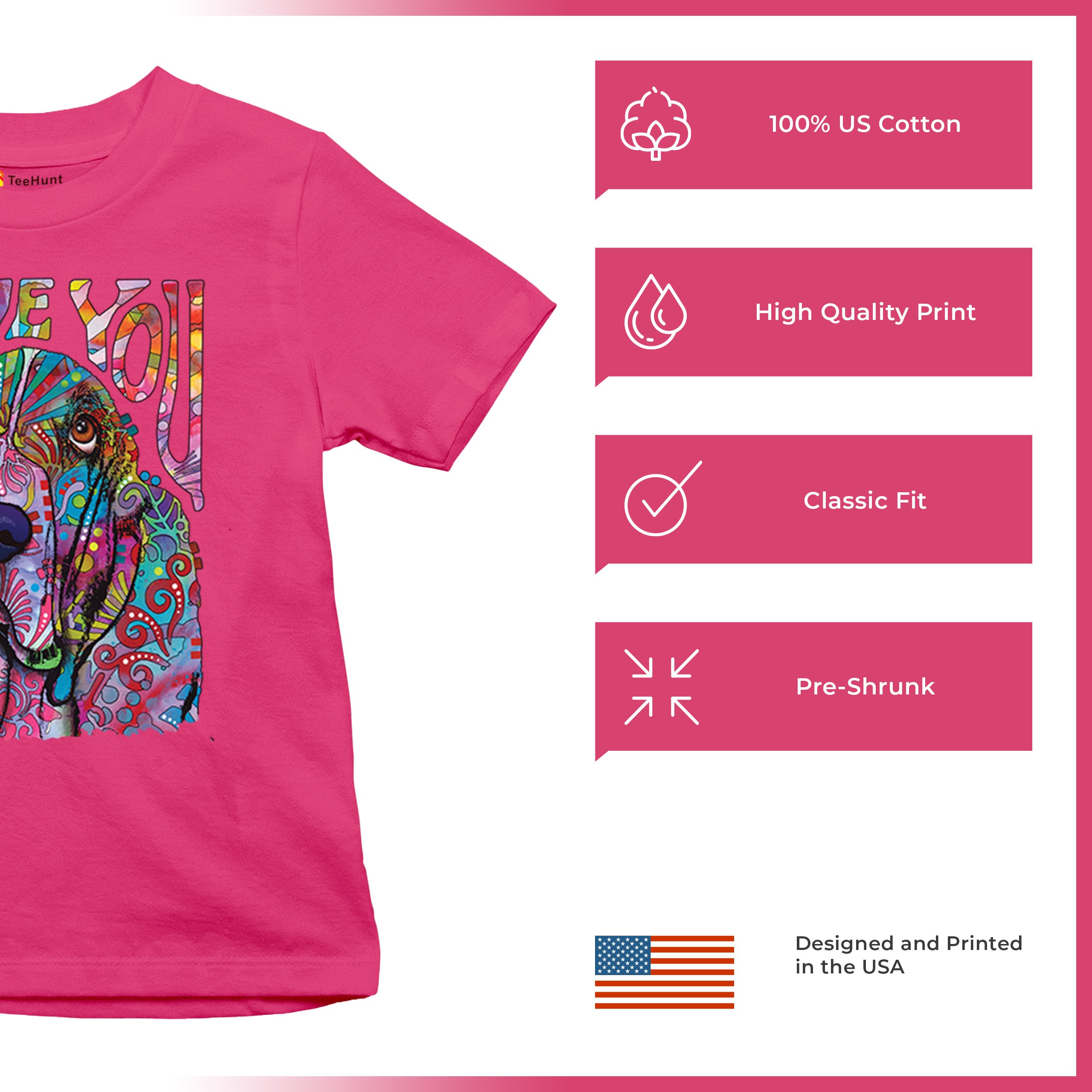 Dean Russo Cute Love You Basset Youth T-shirt Colorful Dog Neon Pet Kids - Picture 49 of 50