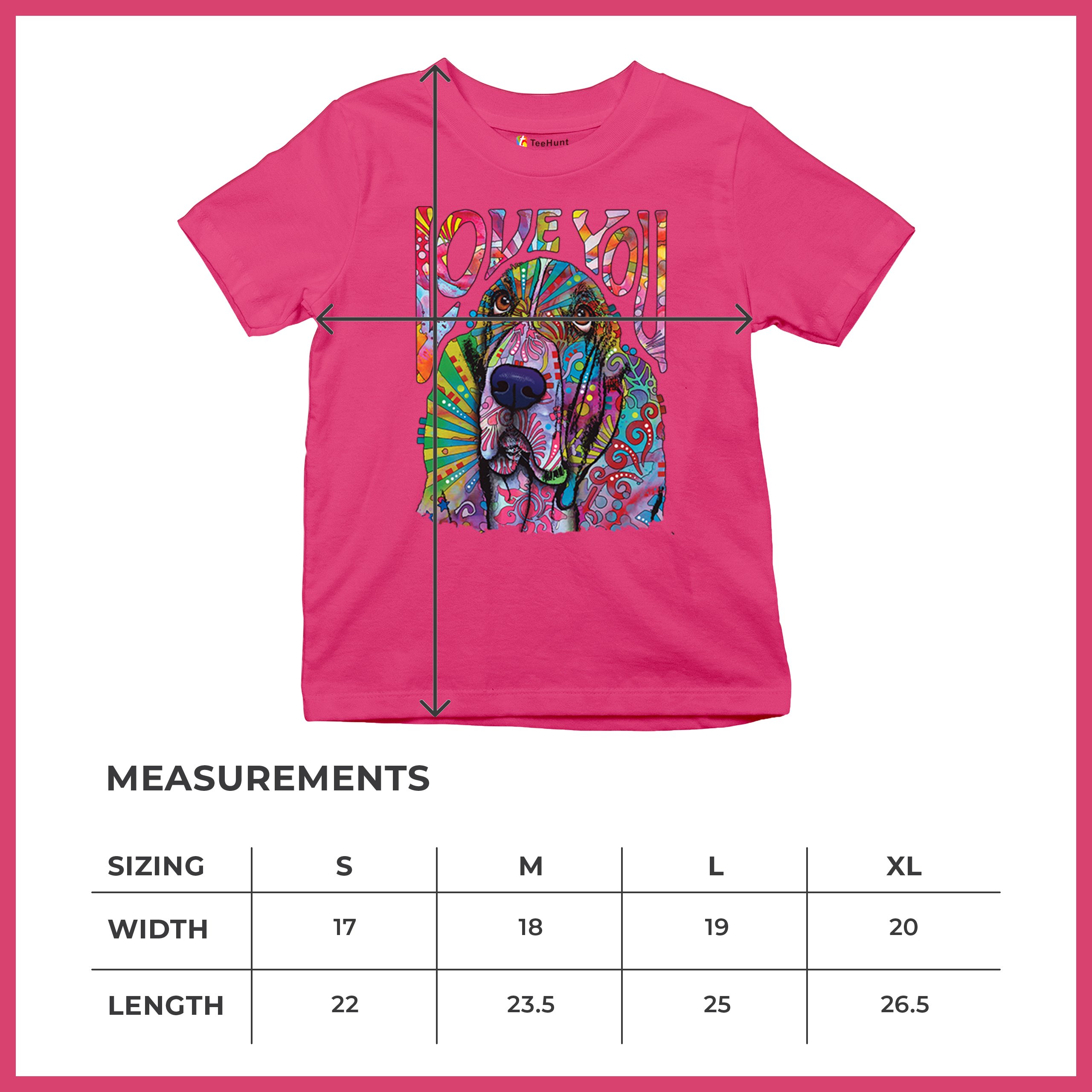 Dean Russo Cute Love You Basset Youth T-shirt Colorful Dog Neon Pet Kids - Picture 50 of 50