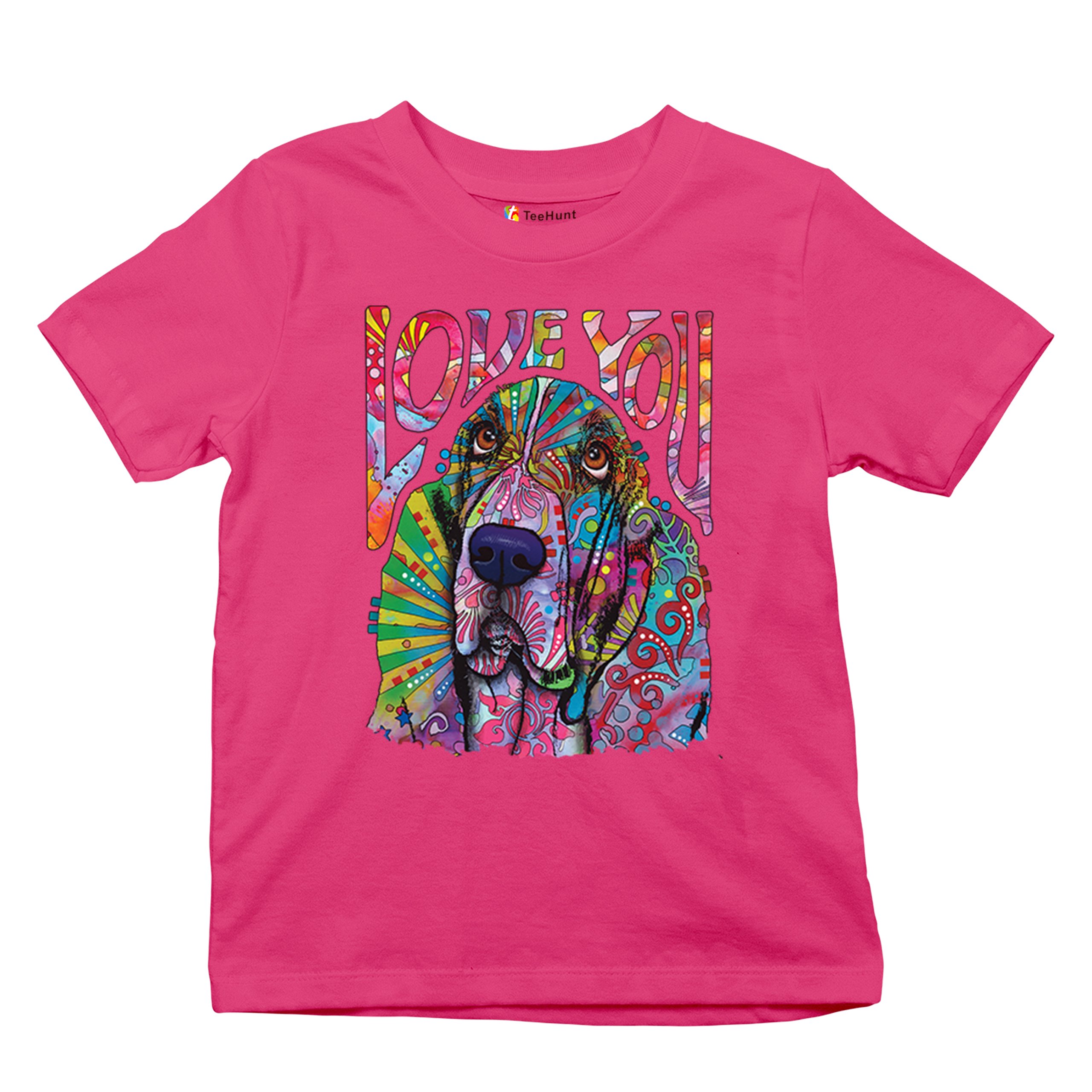 Dean Russo Cute Love You Basset Youth T-shirt Colorful Dog Neon Pet Kids - Picture 48 of 50