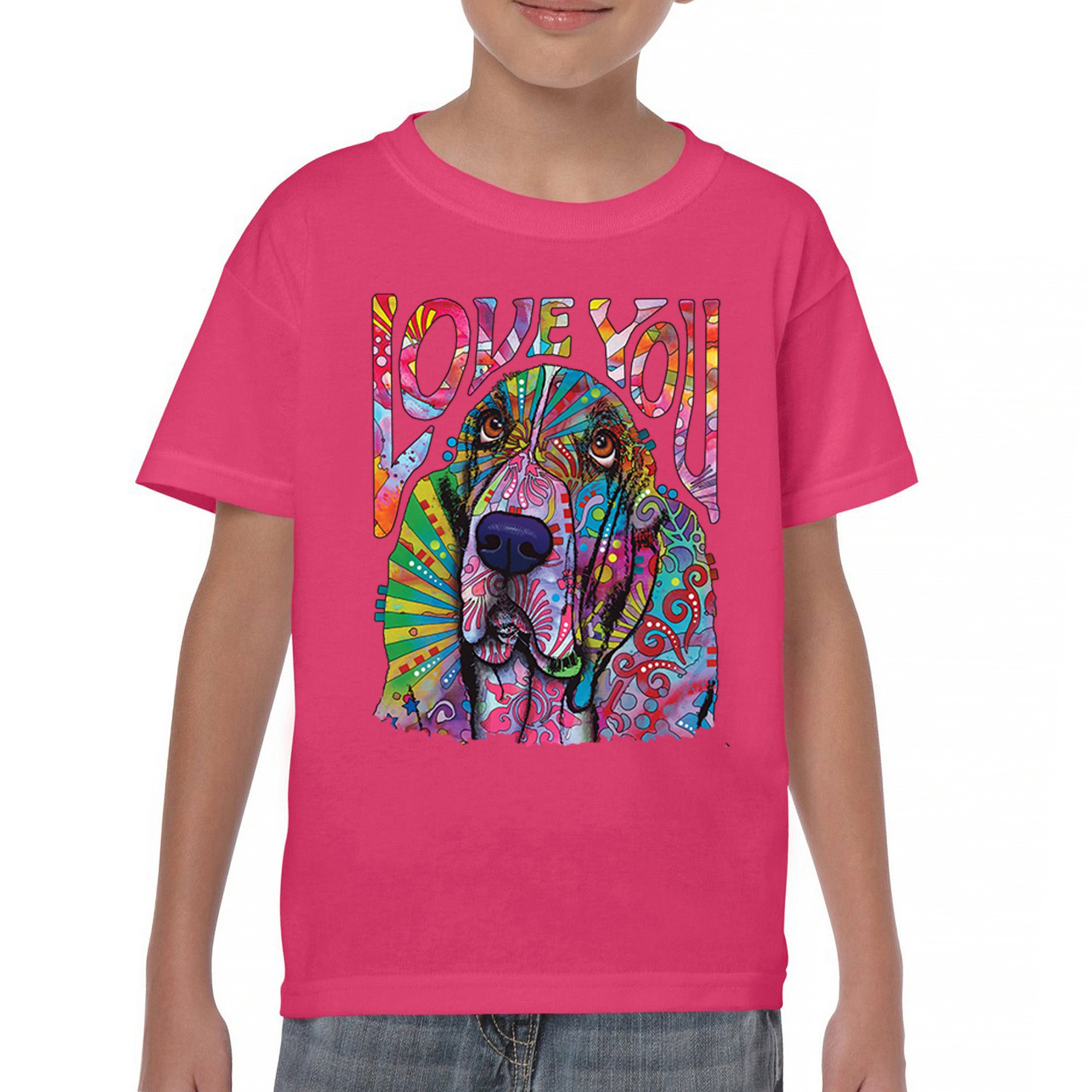 Dean Russo Cute Love You Basset Youth T-shirt Colorful Dog Neon Pet Kids - Picture 44 of 50