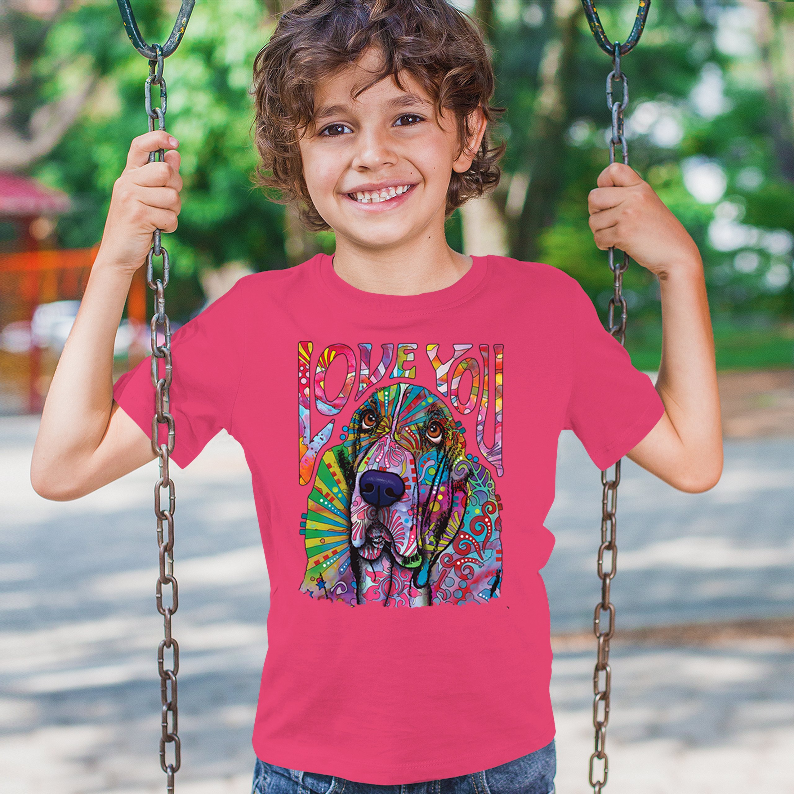 Dean Russo Cute Love You Basset Youth T-shirt Colorful Dog Neon Pet Kids - Picture 47 of 50