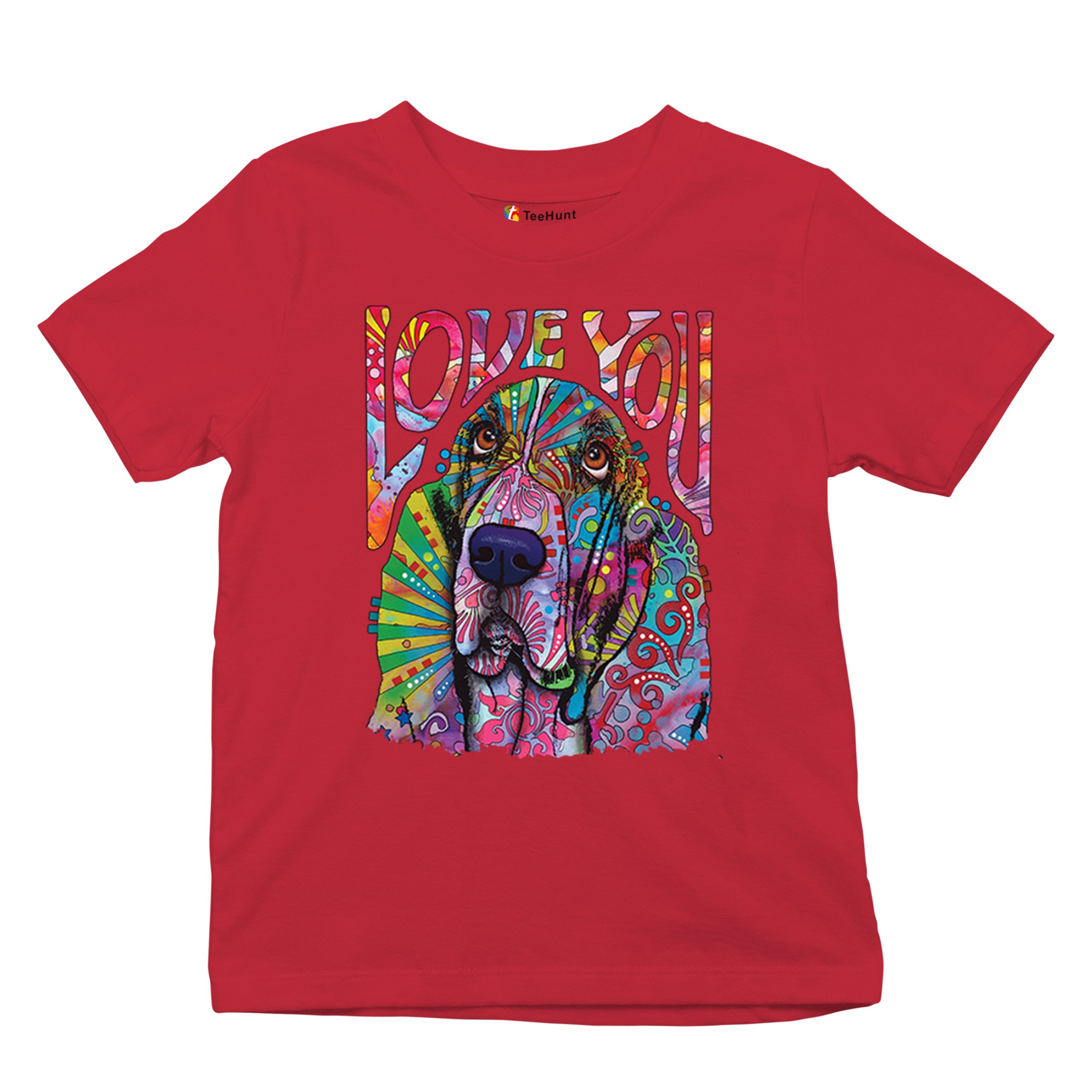 Dean Russo Cute Love You Basset Youth T-shirt Colorful Dog Neon Pet Kids - Picture 20 of 50