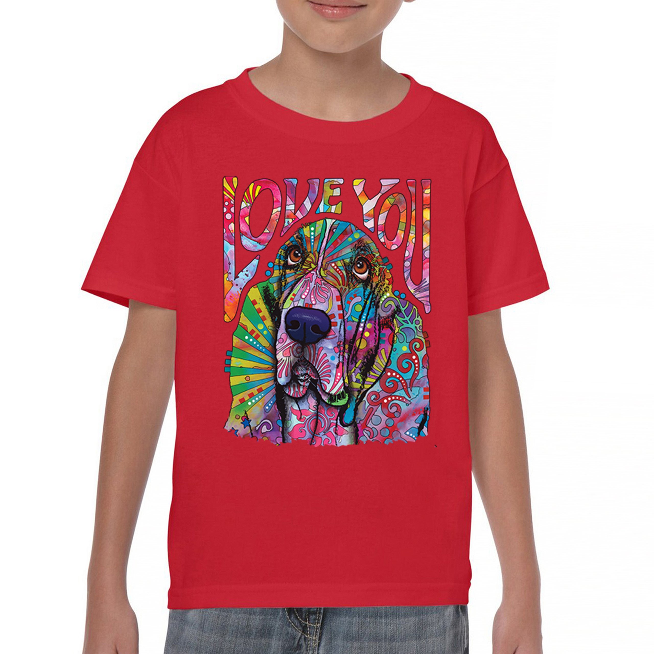 Dean Russo Cute Love You Basset Youth T-shirt Colorful Dog Neon Pet Kids - Picture 16 of 50