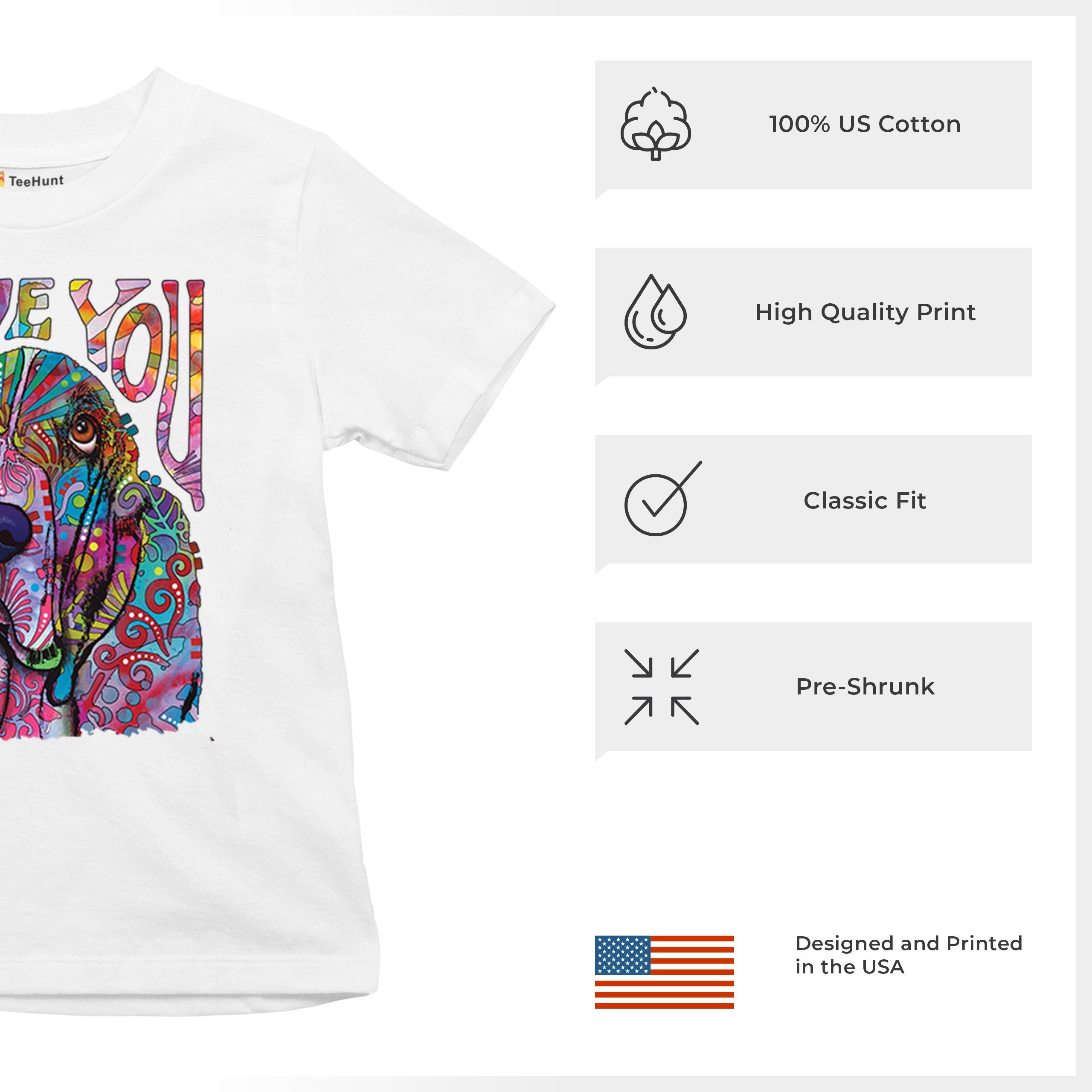 Dean Russo Cute Love You Basset Youth T-shirt Colorful Dog Neon Pet Kids - Picture 28 of 50