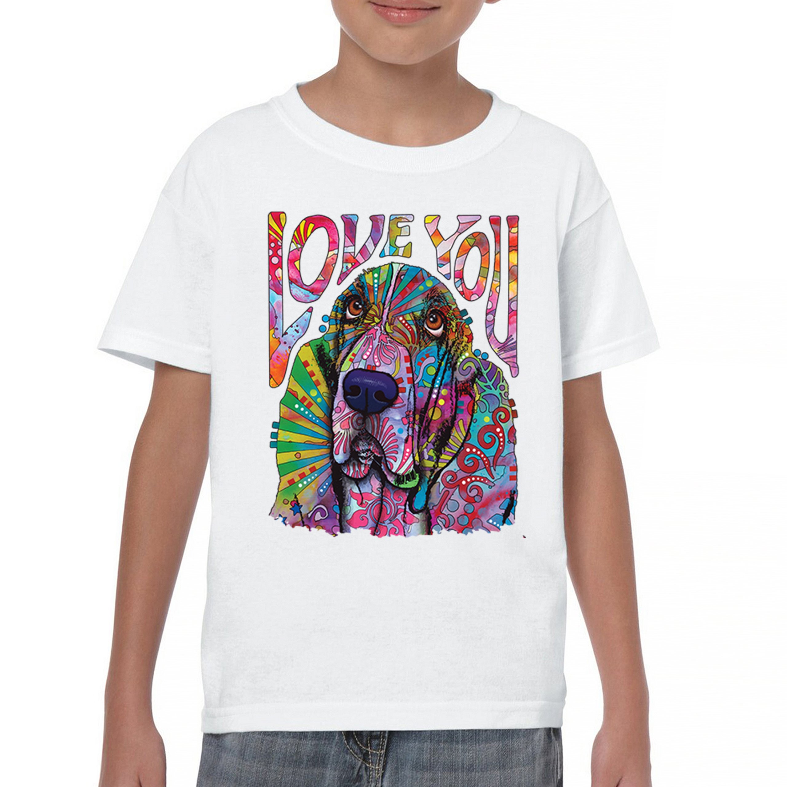 Dean Russo Cute Love You Basset Youth T-shirt Colorful Dog Neon Pet Kids - Picture 23 of 50