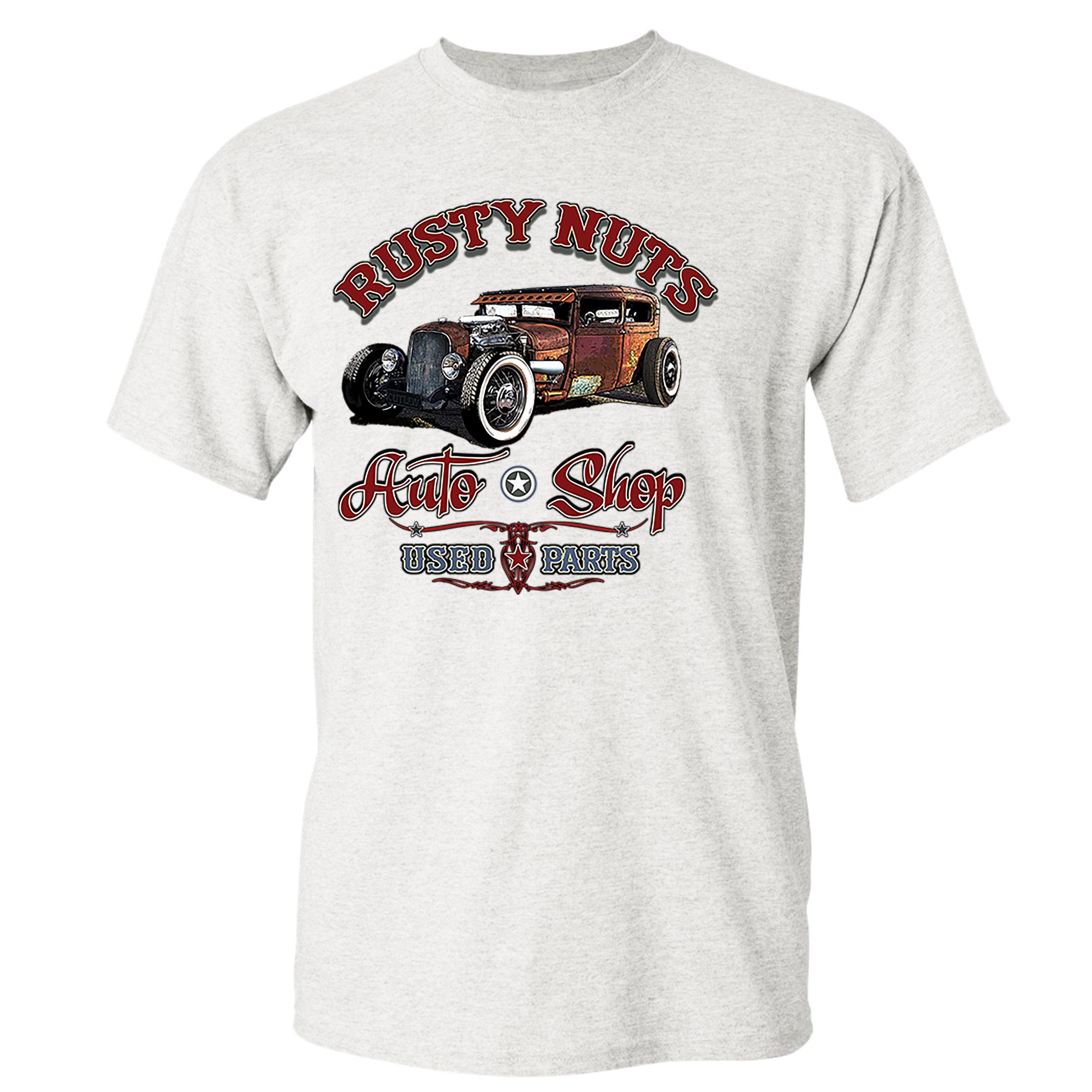 Rusty Nuts Auto Shop T-shirt Hot Rod Rat Rod Vintage Old School Men's Tee