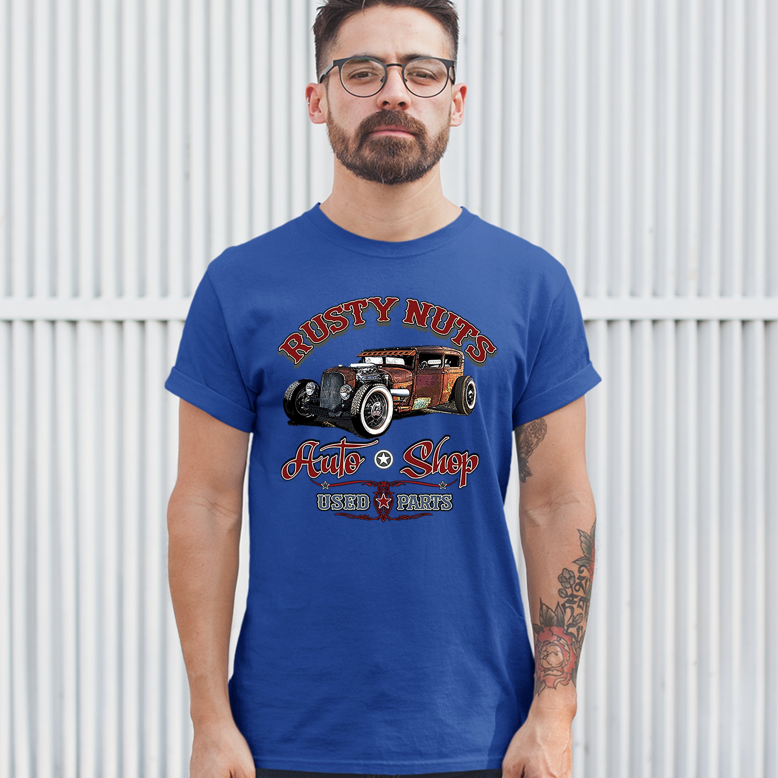 Rusty Nuts Auto Shop T-shirt Hot Rod Rat Rod Vintage Old School Men's Tee