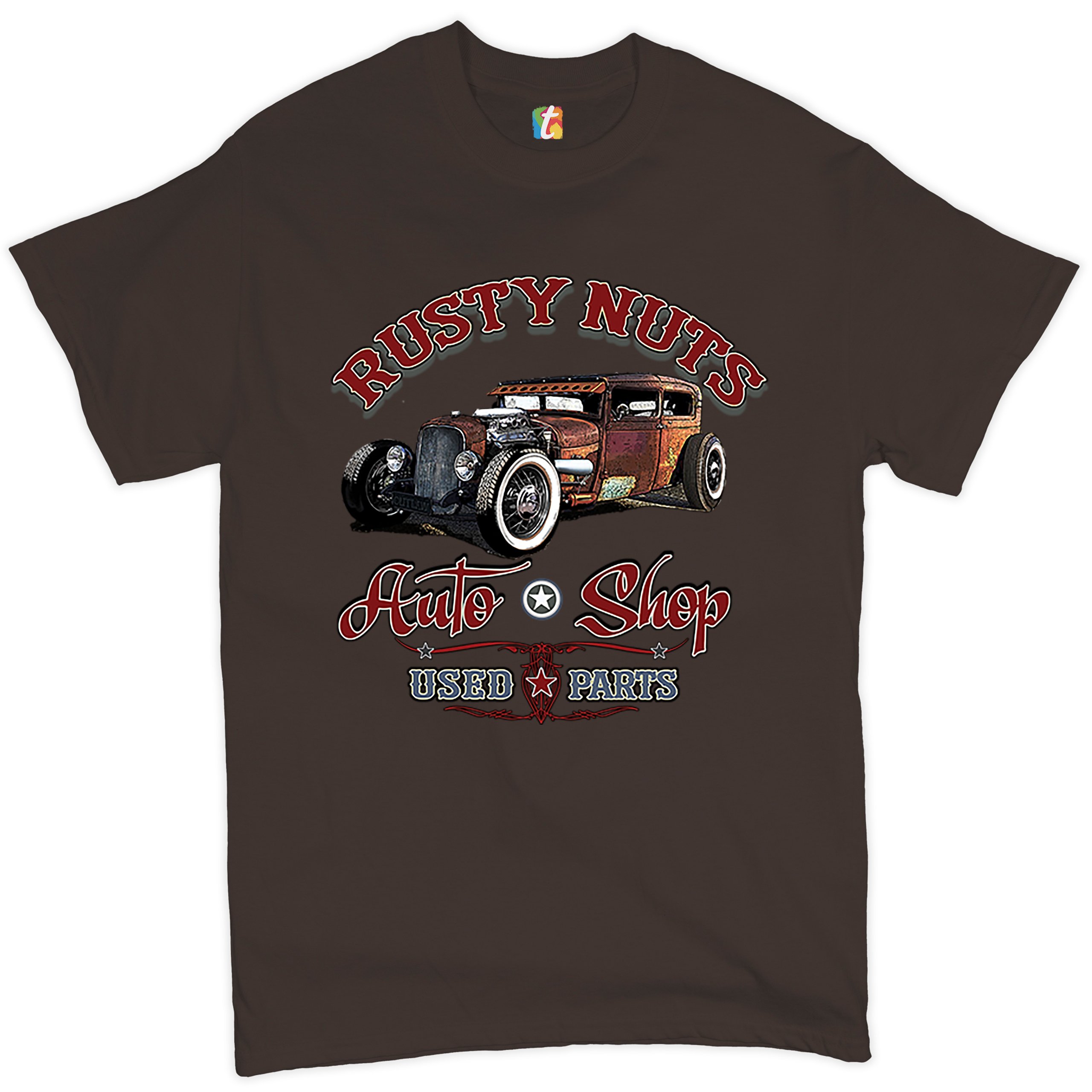 Rusty Nuts Auto Shop T-shirt Hot Rod Rat Rod Vintage Old School Men's Tee