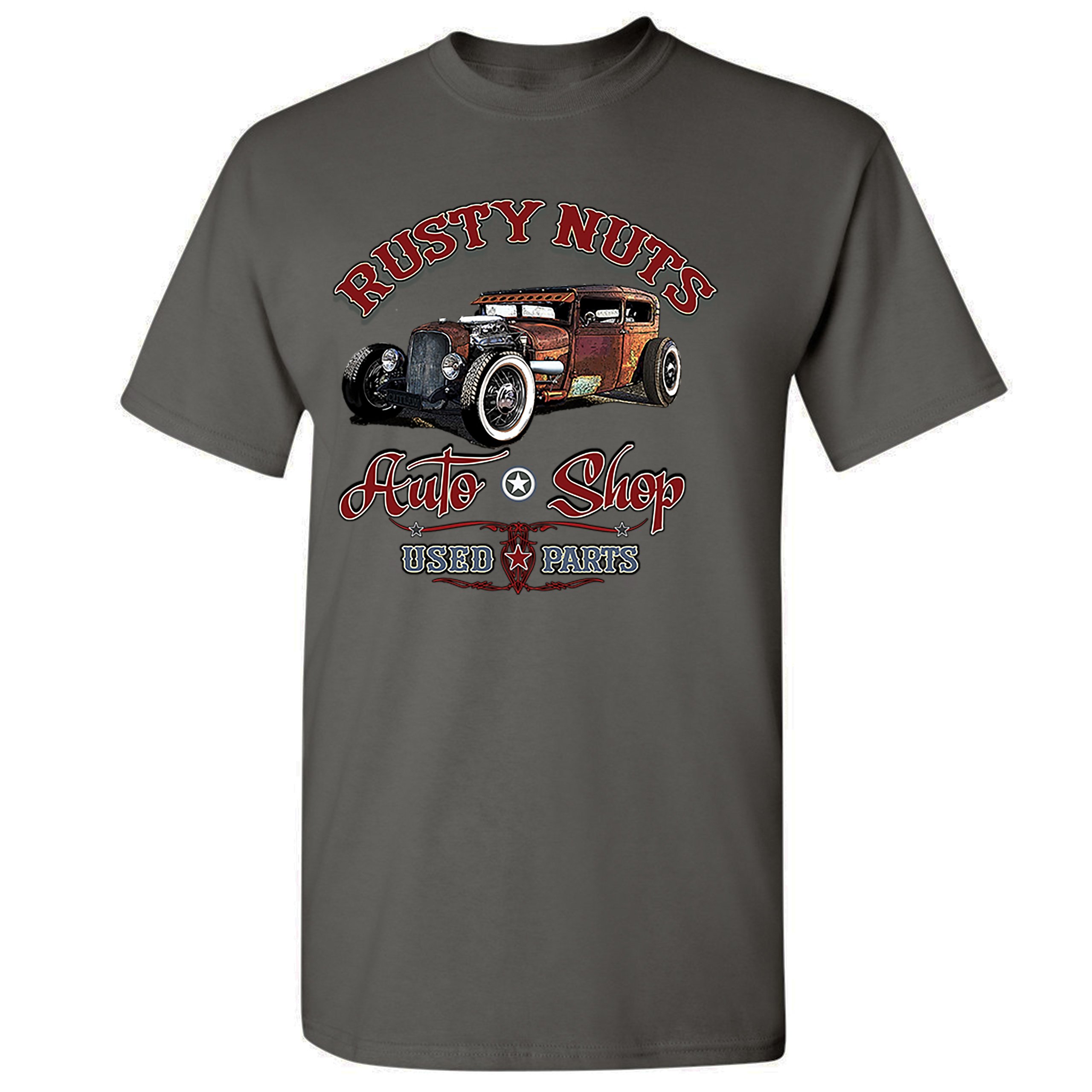 Rusty Nuts Auto Shop T-shirt Hot Rod Rat Rod Vintage Old School Men's Tee