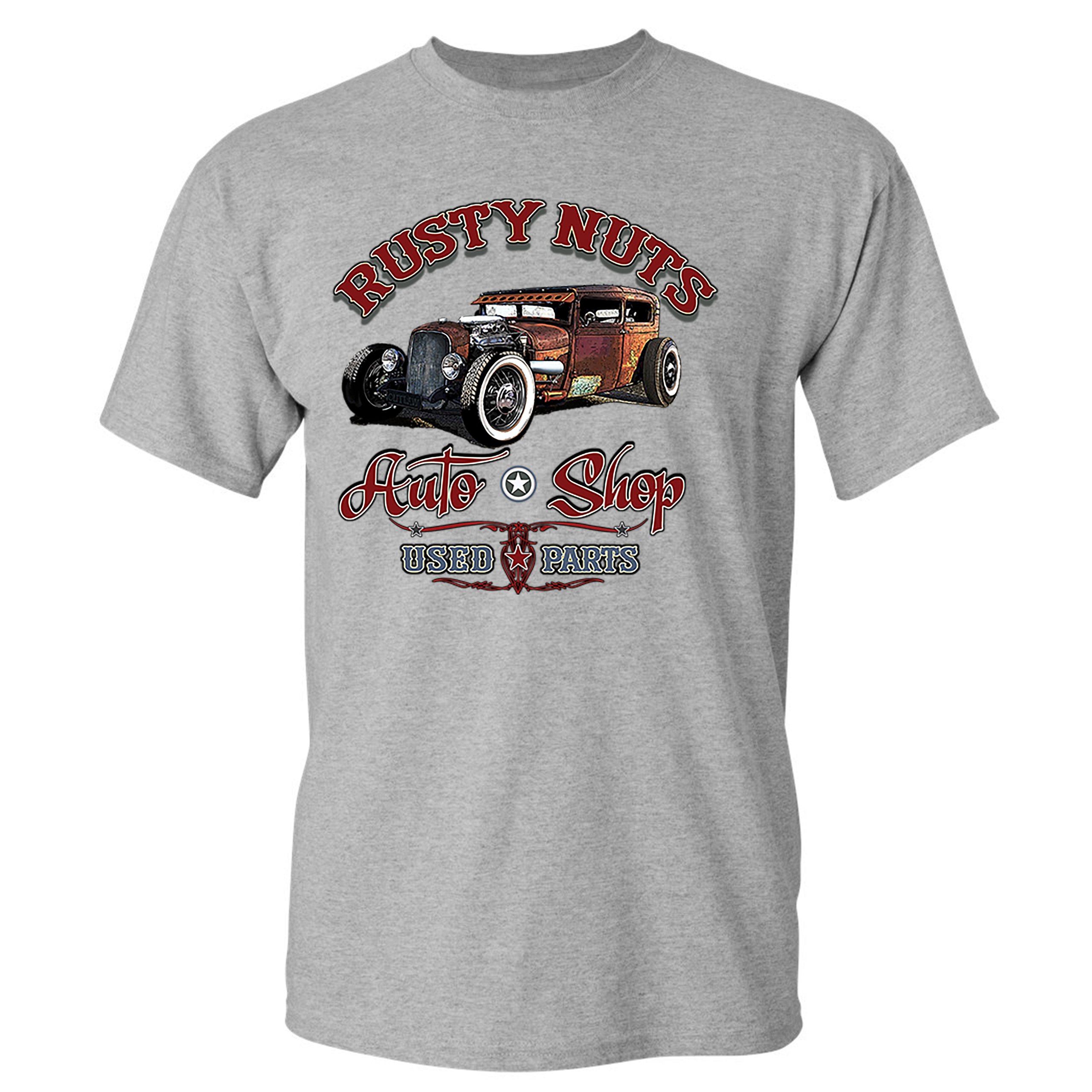 Rusty Nuts Auto Shop T-shirt Hot Rod Rat Rod Vintage Old School Men's Tee