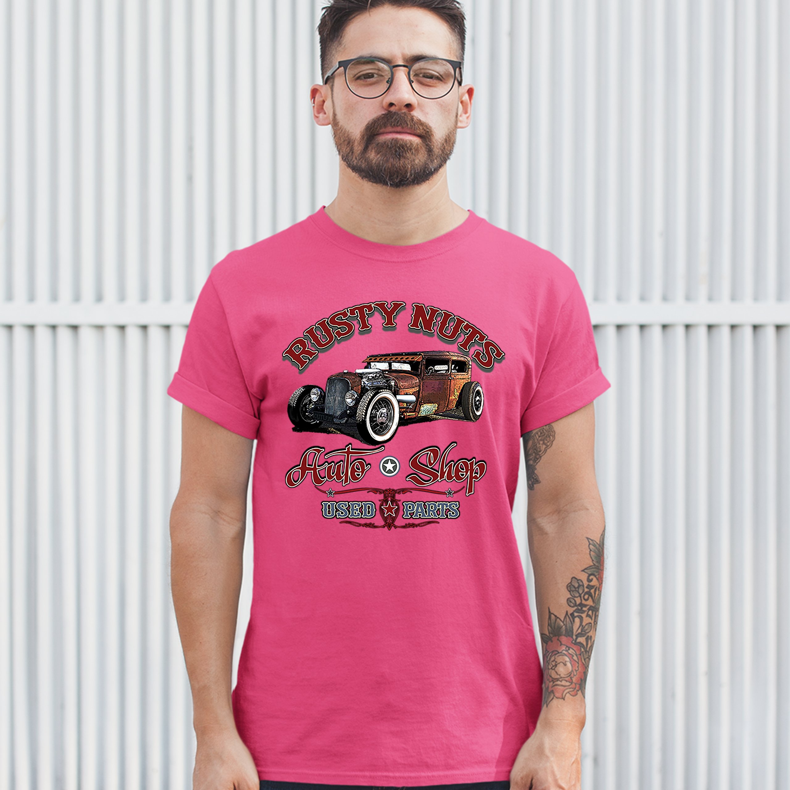 Rusty Nuts Auto Shop T-shirt Hot Rod Rat Rod Vintage Old School Men's Tee