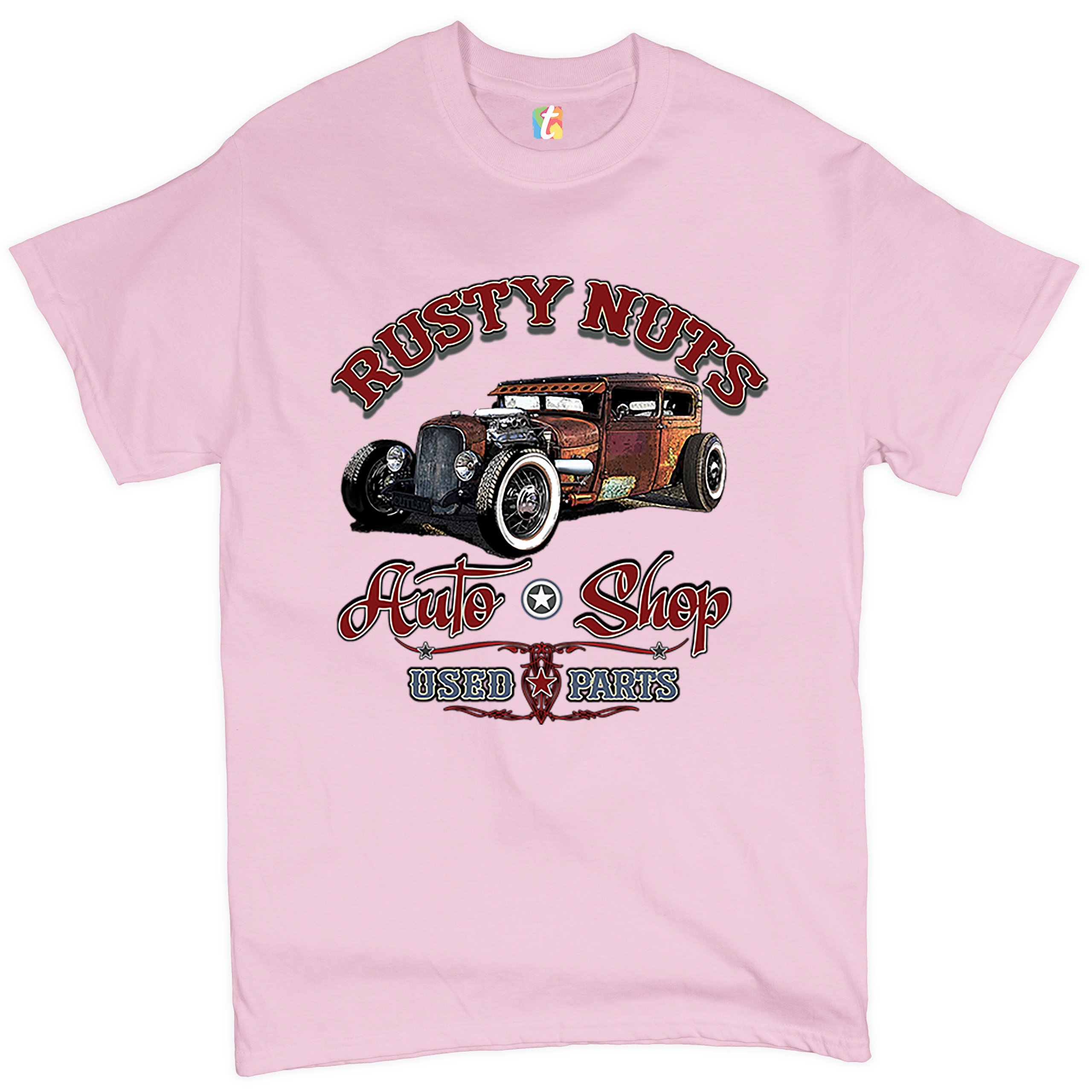 Rusty Nuts Auto Shop T-shirt Hot Rod Rat Rod Vintage Old School Men's Tee