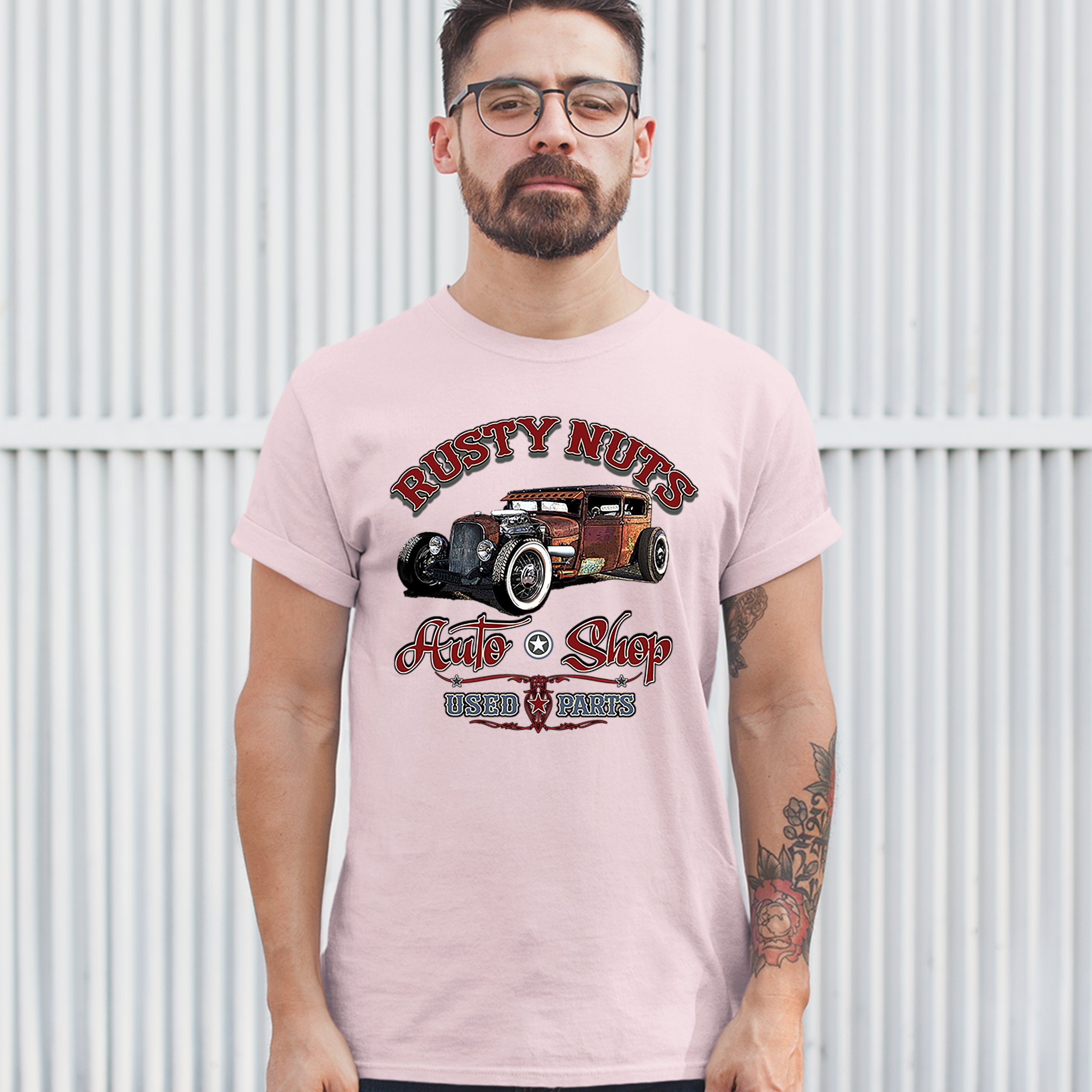 Rusty Nuts Auto Shop T-shirt Hot Rod Rat Rod Vintage Old School Men's Tee