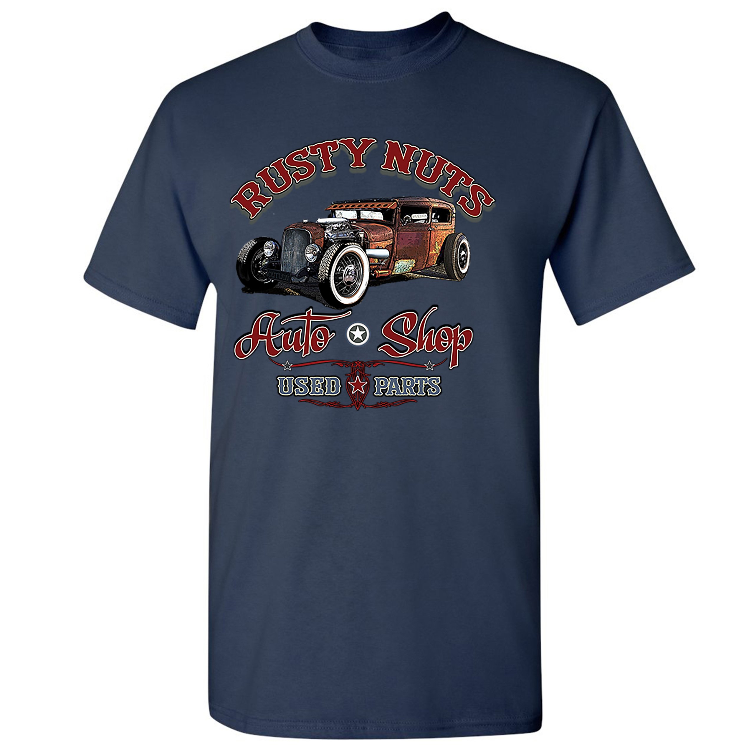 Rusty Nuts Auto Shop T-shirt Hot Rod Rat Rod Vintage Old School Men's Tee