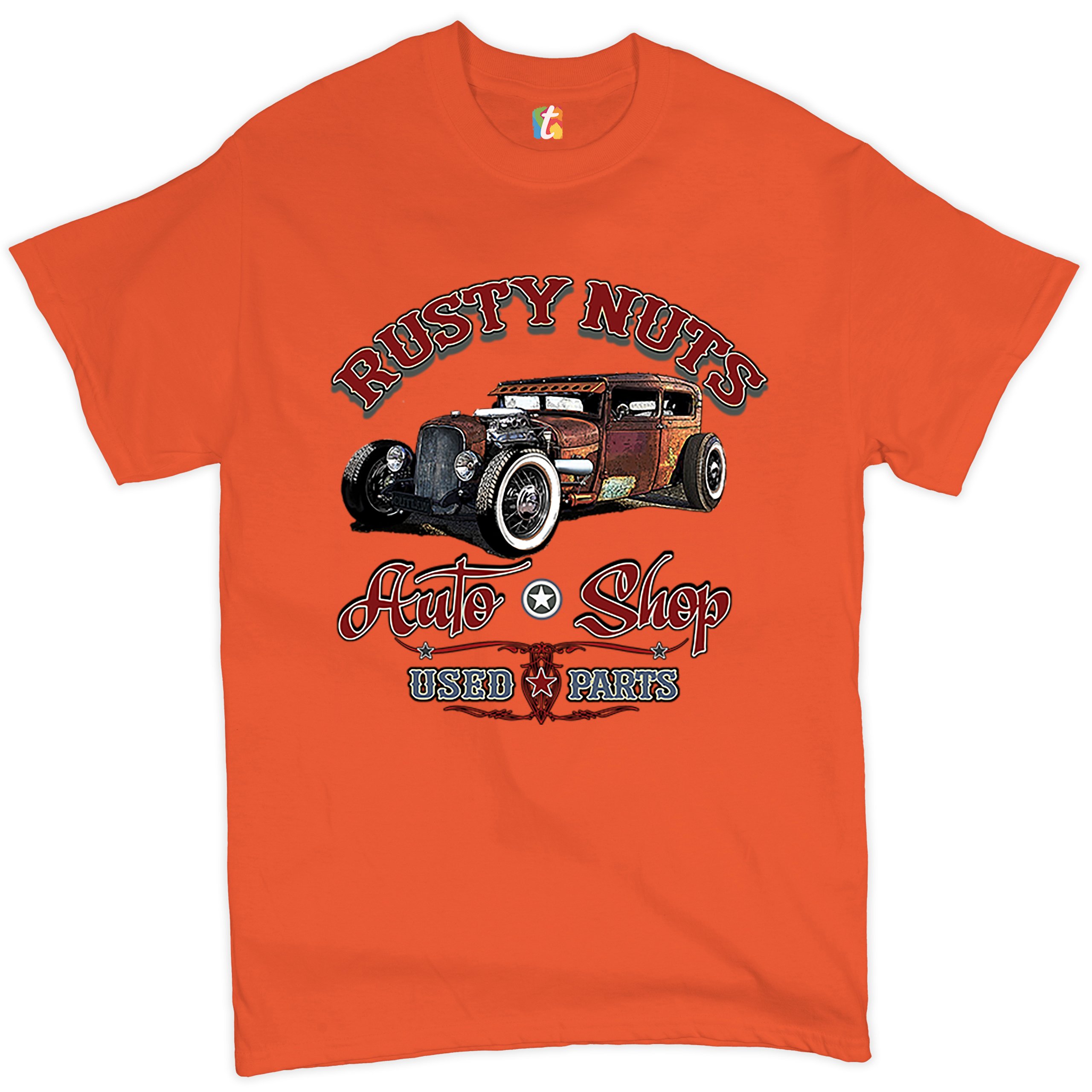 Rusty Nuts Auto Shop T-shirt Hot Rod Rat Rod Vintage Old School Men's Tee