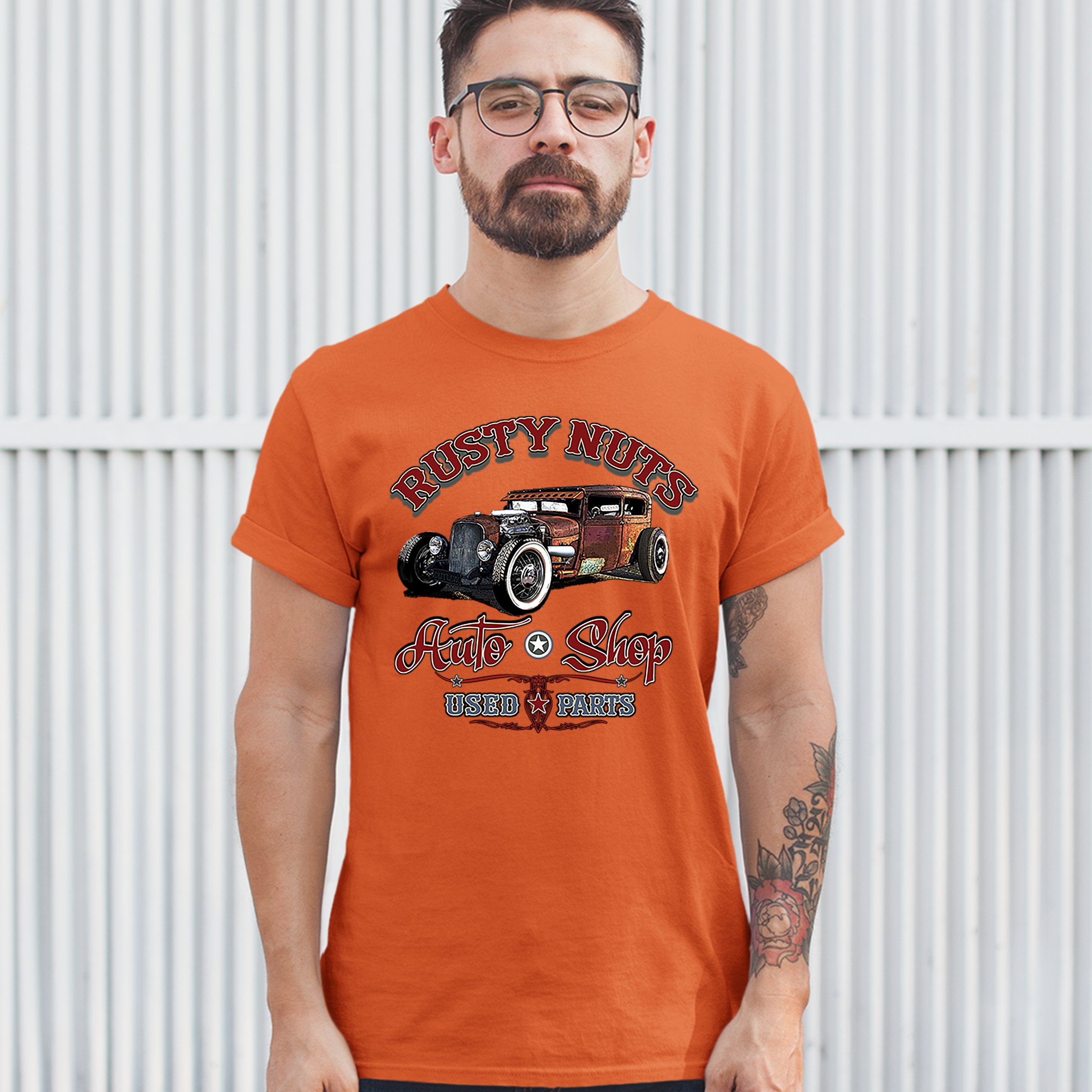 Rusty Nuts Auto Shop T-shirt Hot Rod Rat Rod Vintage Old School Men's Tee