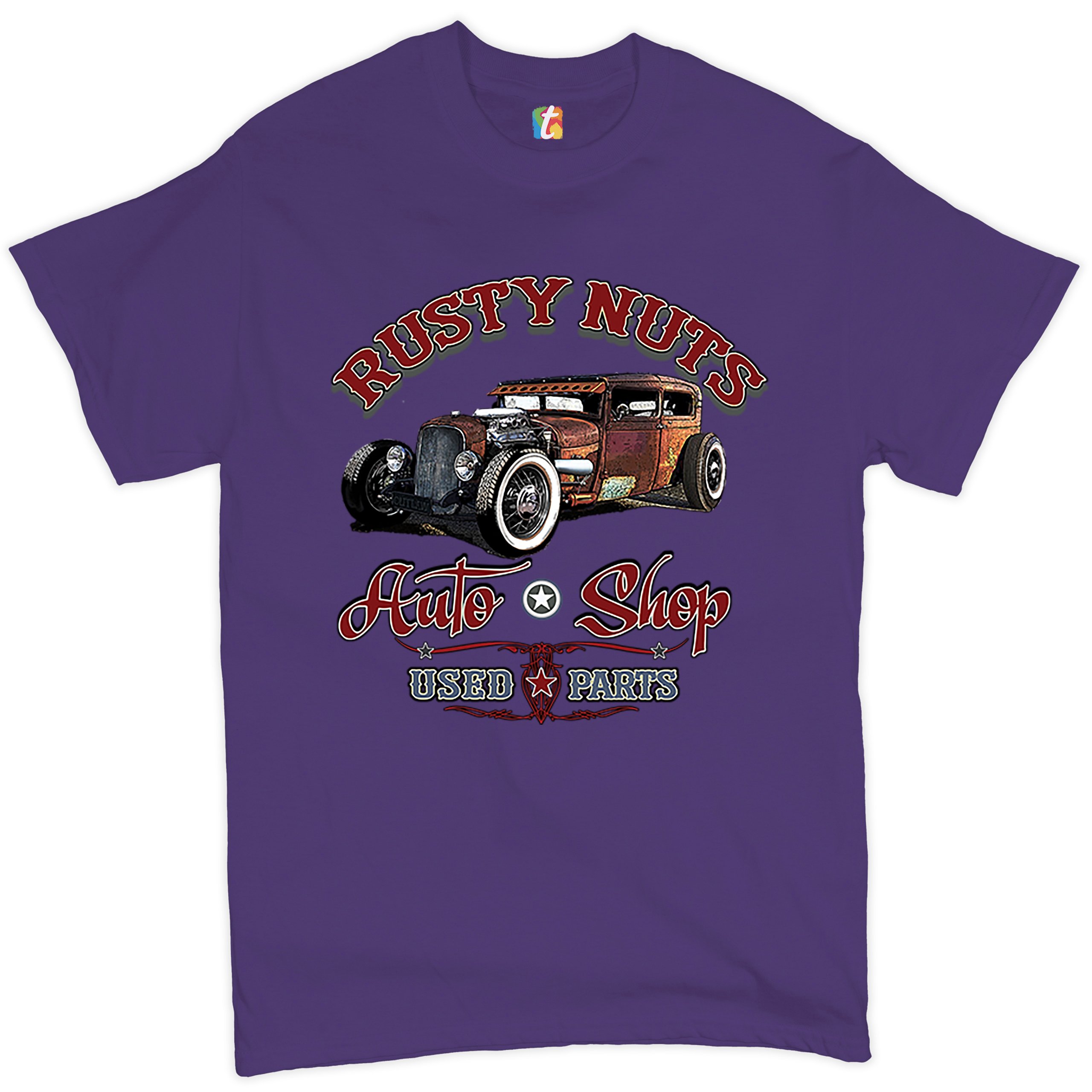 Rusty Nuts Auto Shop T-shirt Hot Rod Rat Rod Vintage Old School Men's Tee