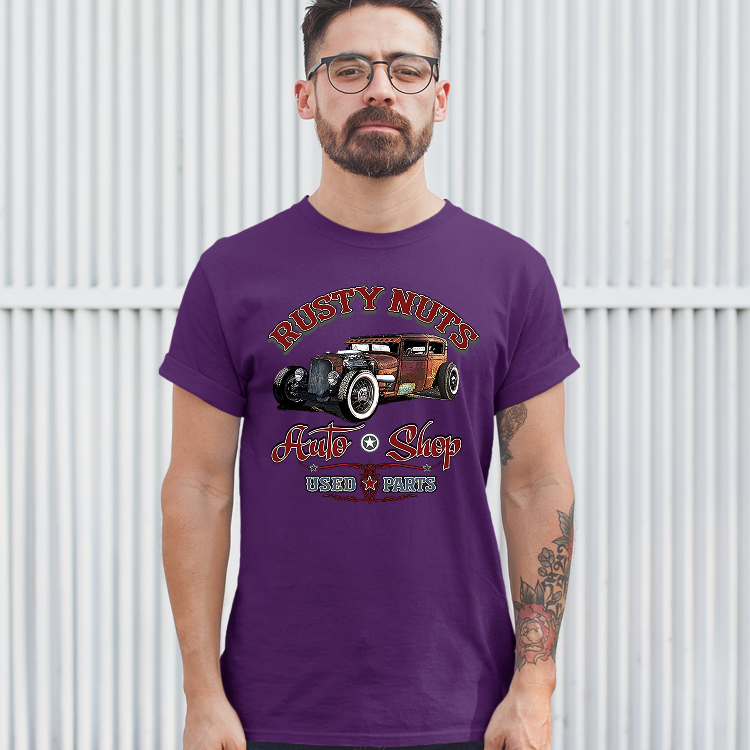 Rusty Nuts Auto Shop T-shirt Hot Rod Rat Rod Vintage Old School Men's Tee