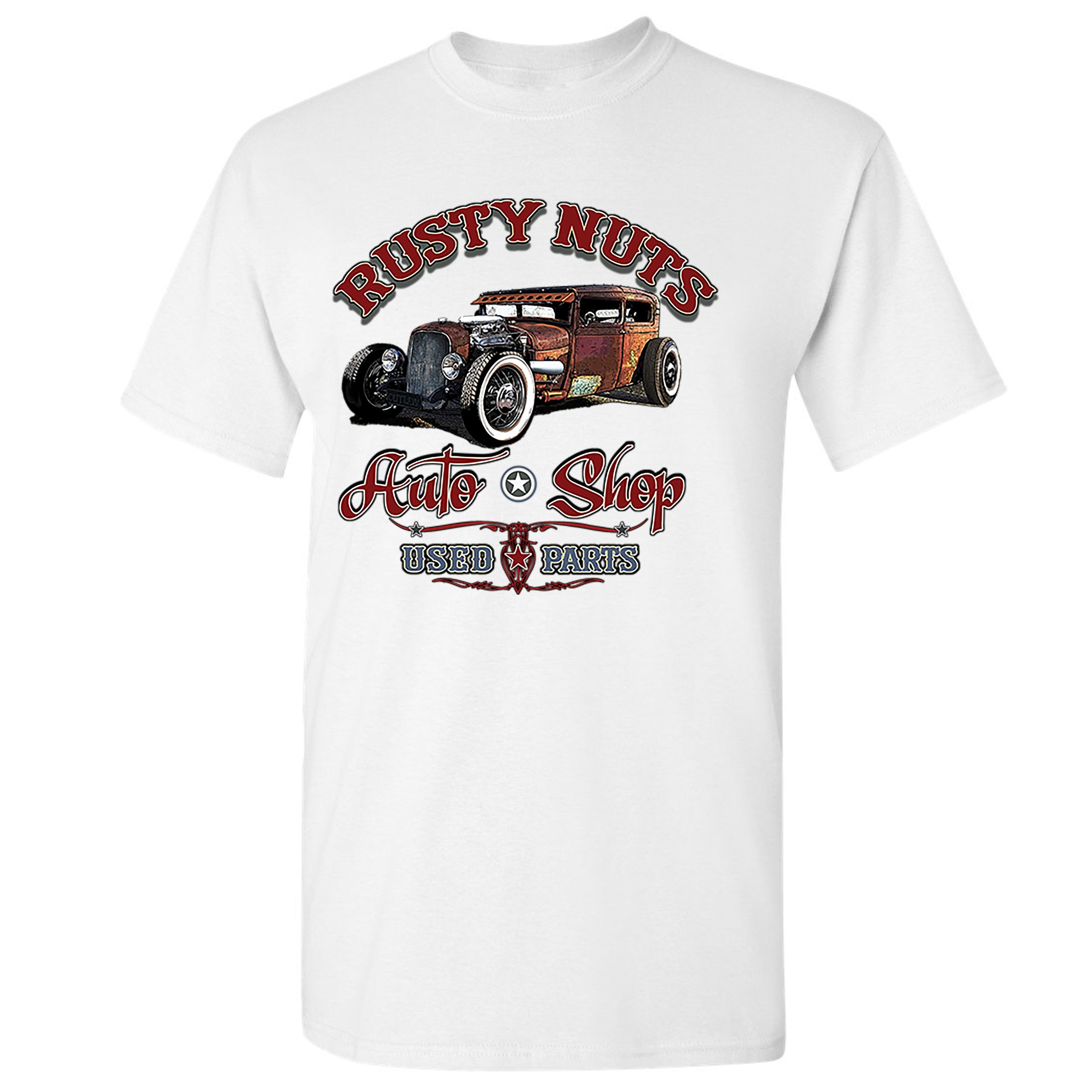 Rusty Nuts Auto Shop T-shirt Hot Rod Rat Rod Vintage Old School Men's Tee