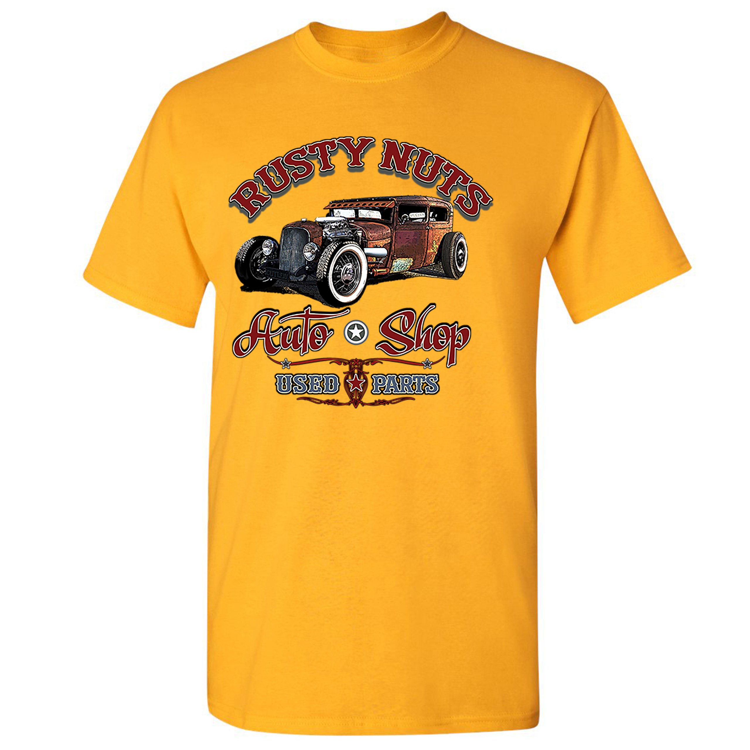 Rusty Nuts Auto Shop T-shirt Hot Rod Rat Rod Vintage Old School Men's Tee