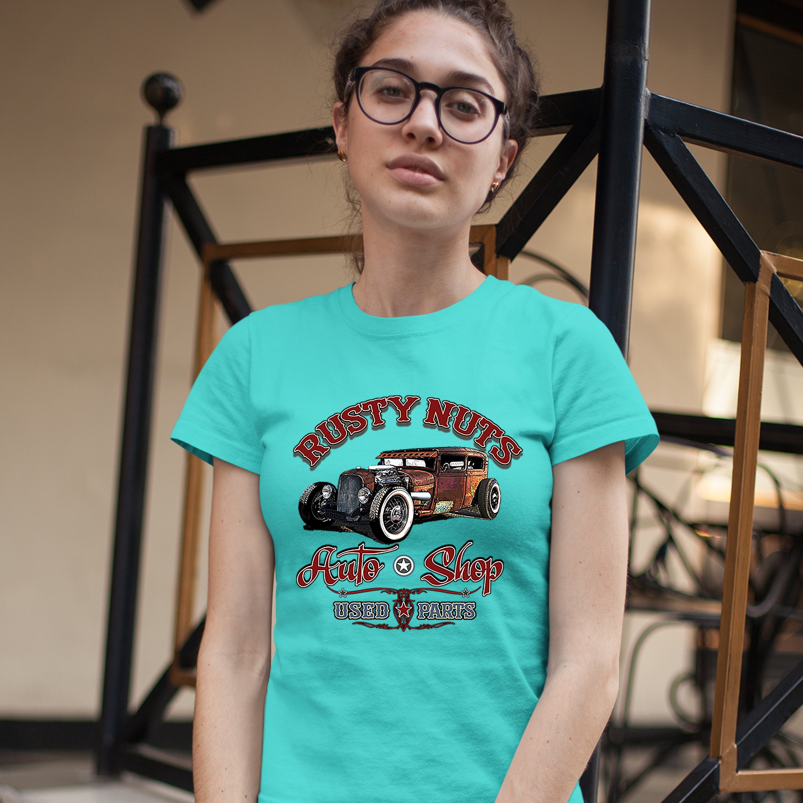 Rusty Nuts Auto Shop T-Shirt Hot Rod Rat Rod Vintage Old School 