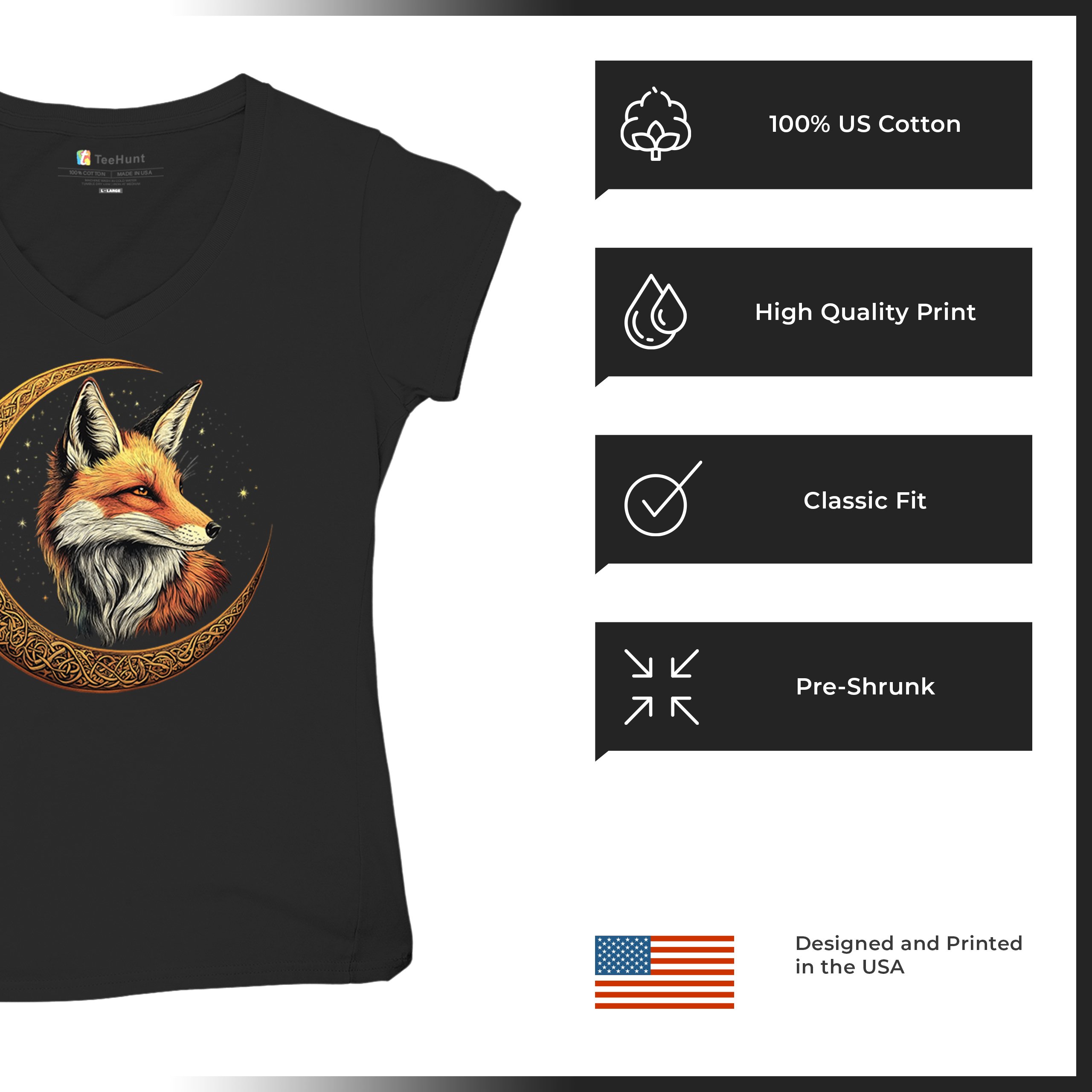 Camiseta para mujer Celtic Moon Fox cuello en V North Mystic Forest Animal camiseta nórdica - Imagen 7 de 71