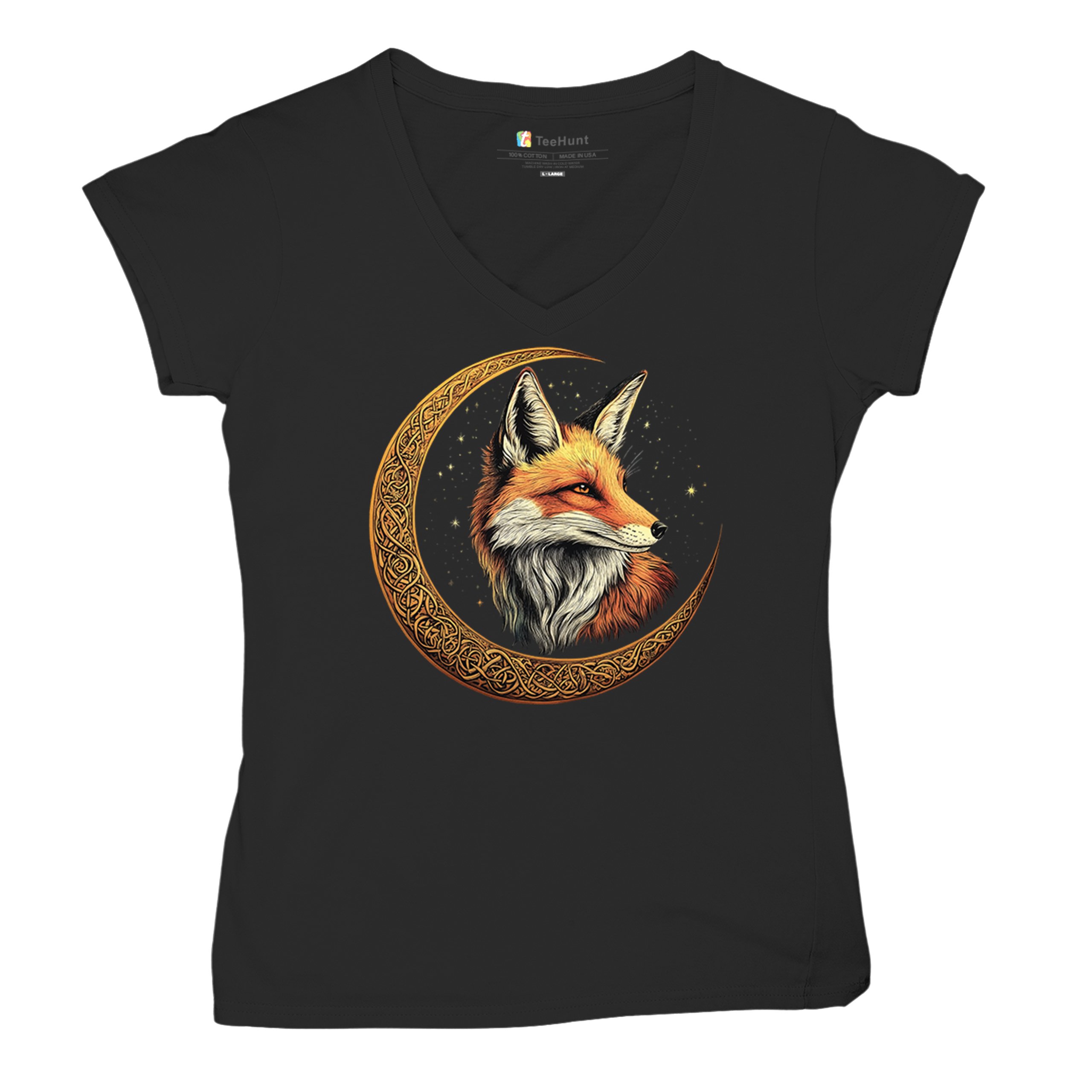 Camiseta para mujer Celtic Moon Fox cuello en V North Mystic Forest Animal camiseta nórdica - Imagen 6 de 71