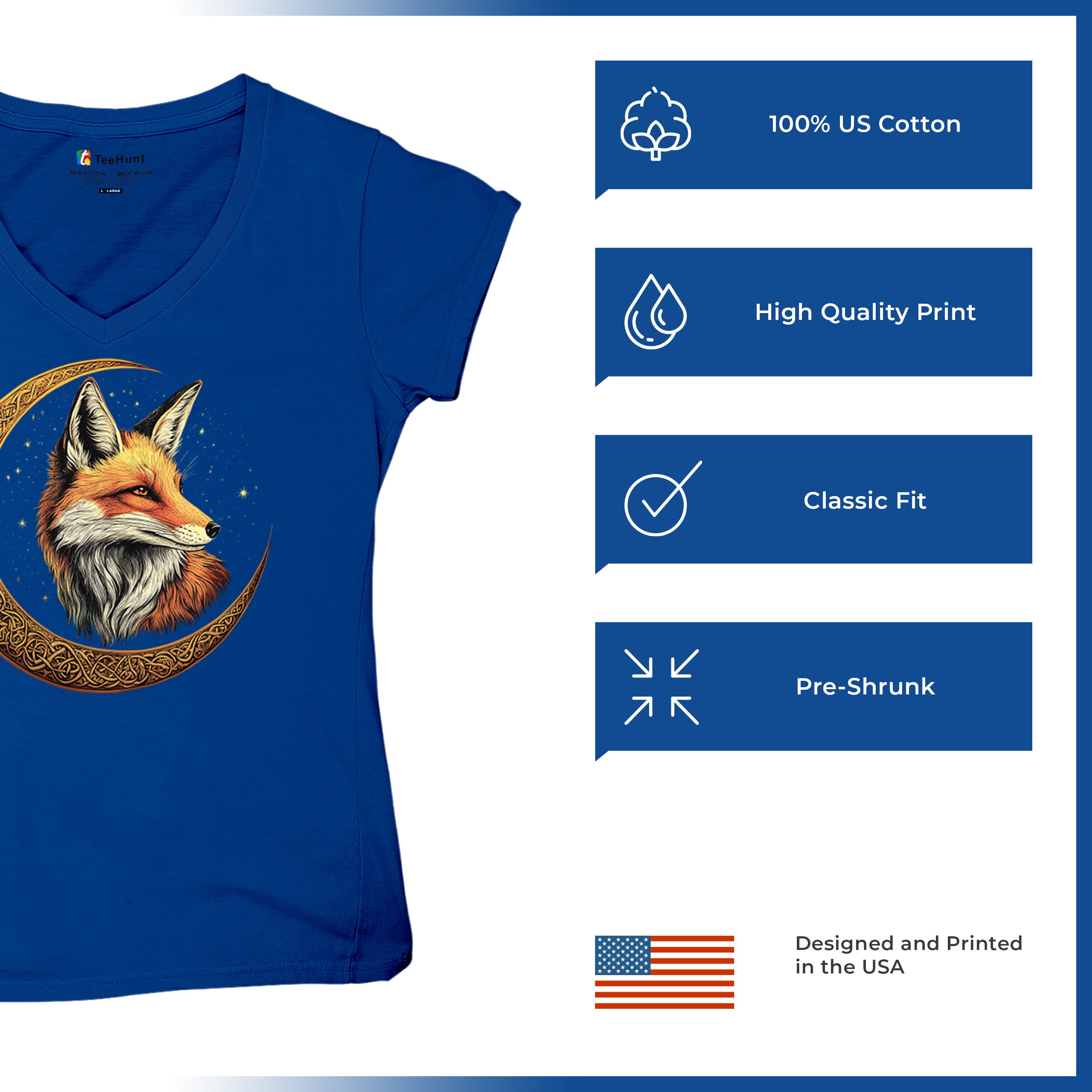 Camiseta para mujer Celtic Moon Fox cuello en V North Mystic Forest Animal camiseta nórdica - Imagen 56 de 71