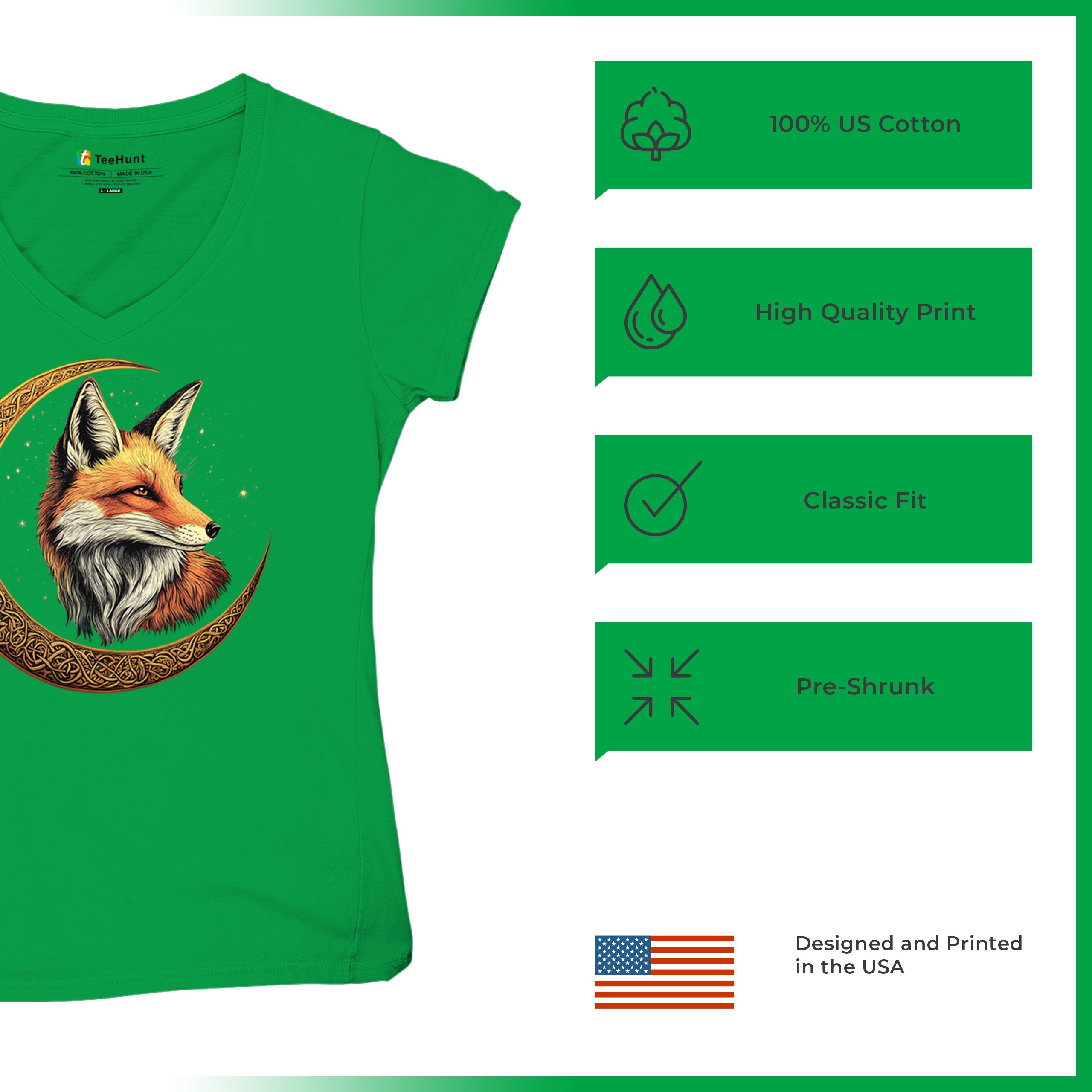 Camiseta para mujer Celtic Moon Fox cuello en V North Mystic Forest Animal camiseta nórdica - Imagen 49 de 71