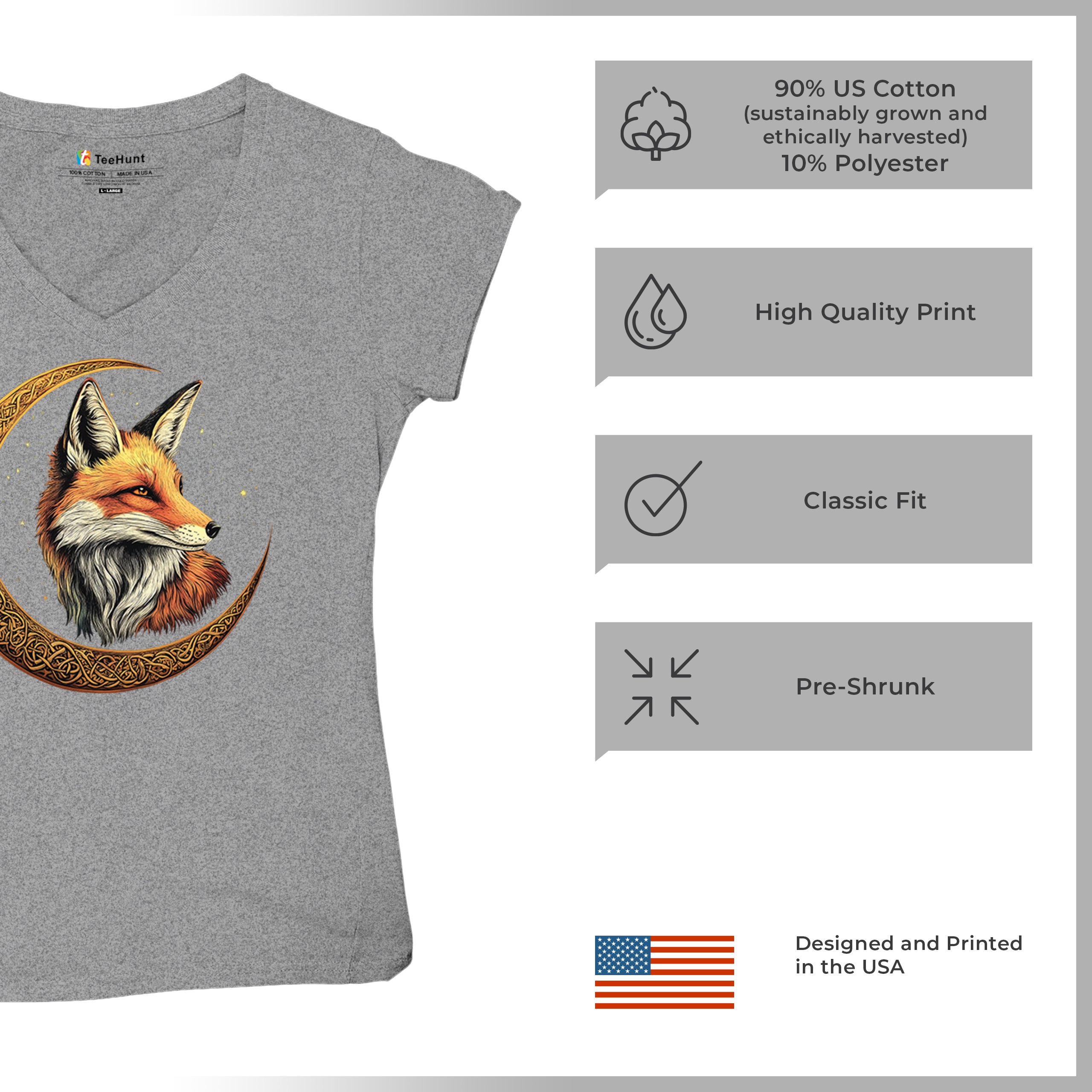 Camiseta para mujer Celtic Moon Fox cuello en V North Mystic Forest Animal camiseta nórdica - Imagen 14 de 71