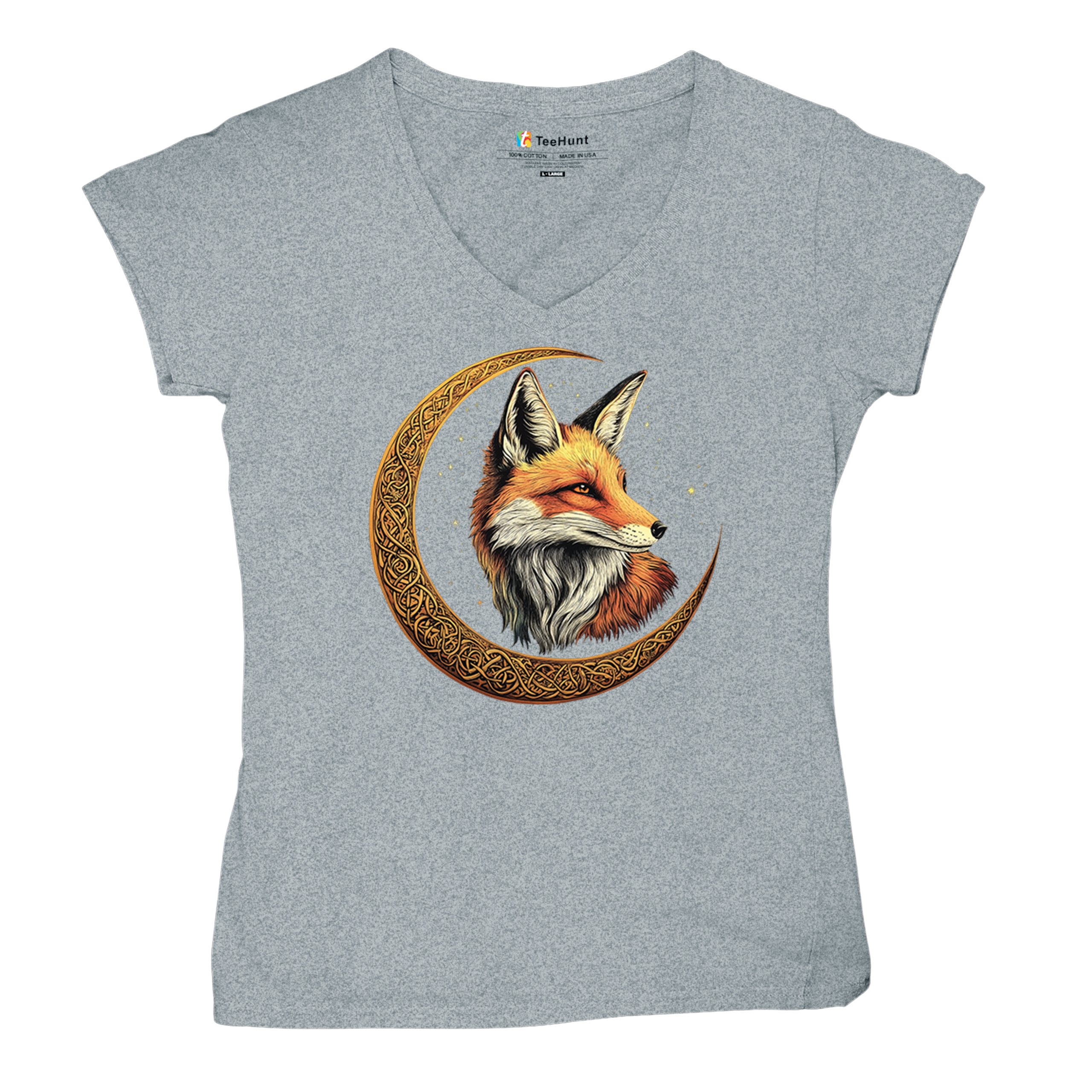 Camiseta para mujer Celtic Moon Fox cuello en V North Mystic Forest Animal camiseta nórdica - Imagen 13 de 71