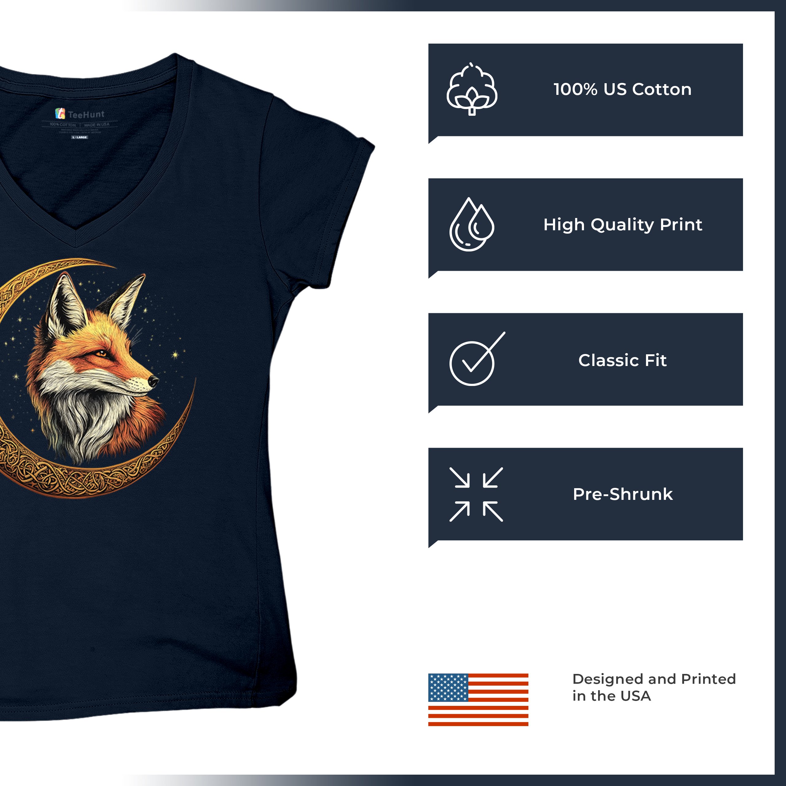 Camiseta para mujer Celtic Moon Fox cuello en V North Mystic Forest Animal camiseta nórdica - Imagen 42 de 71