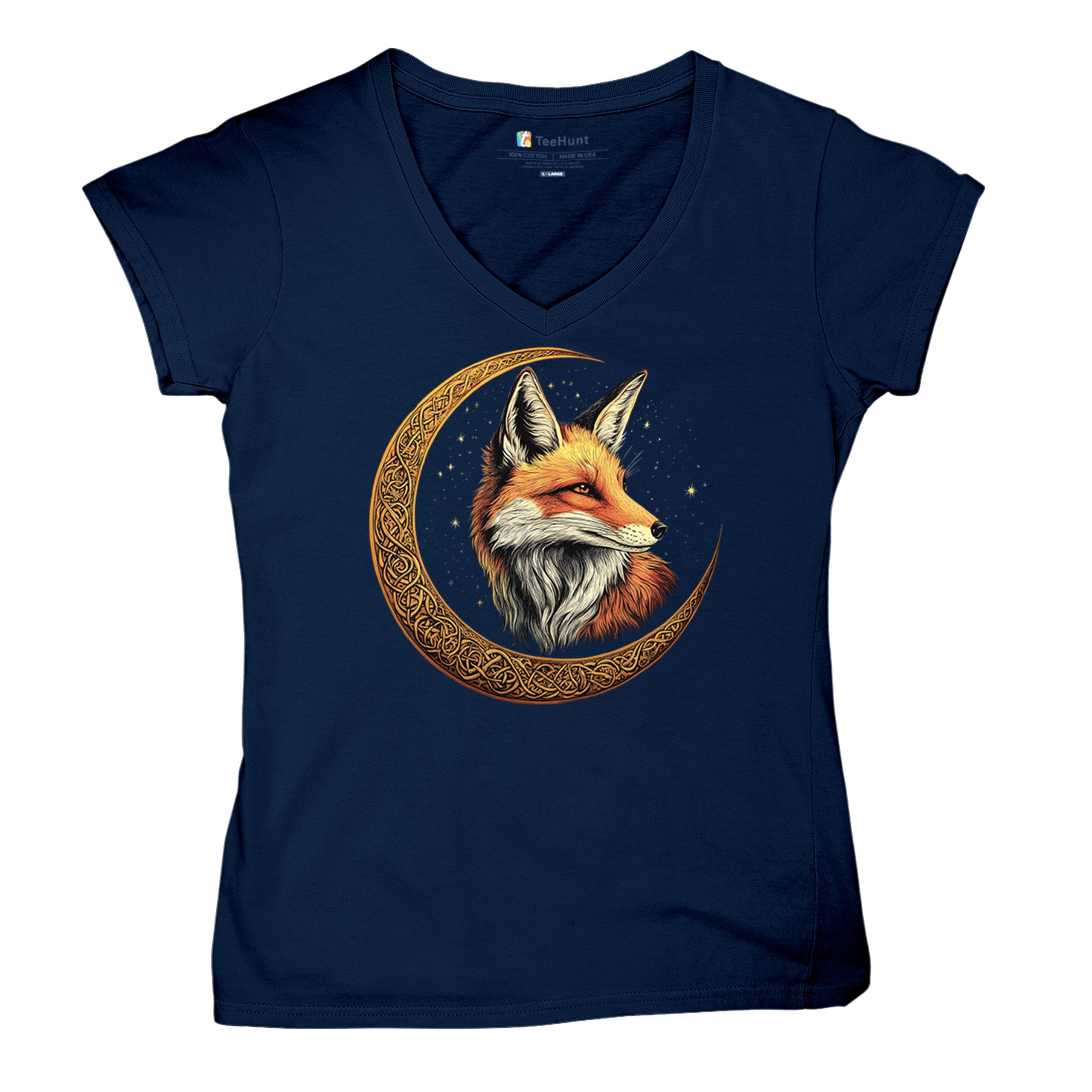 Camiseta para mujer Celtic Moon Fox cuello en V North Mystic Forest Animal camiseta nórdica - Imagen 41 de 71