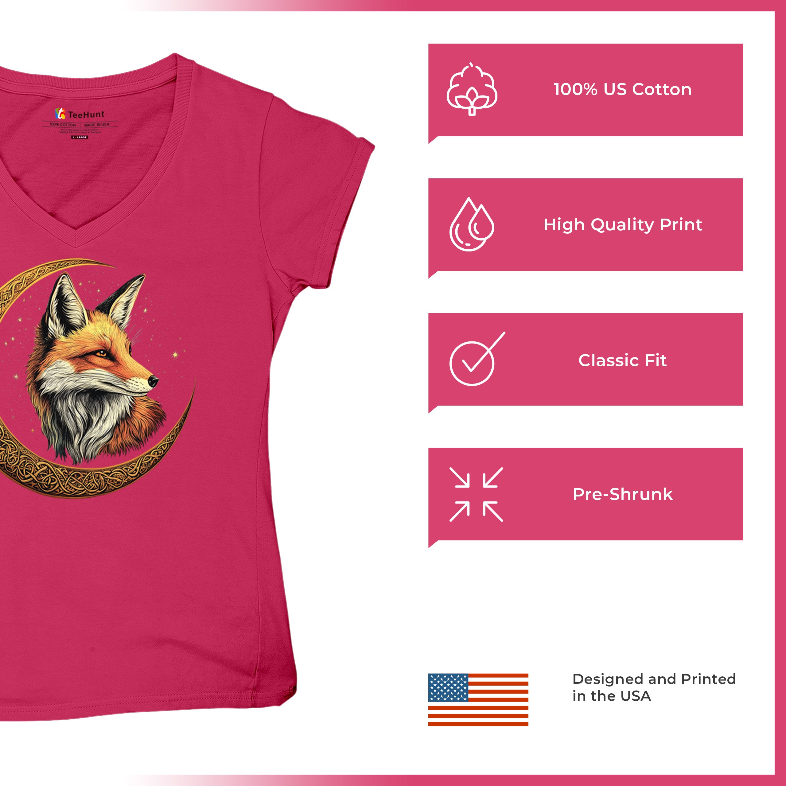 Camiseta para mujer Celtic Moon Fox cuello en V North Mystic Forest Animal camiseta nórdica - Imagen 63 de 71