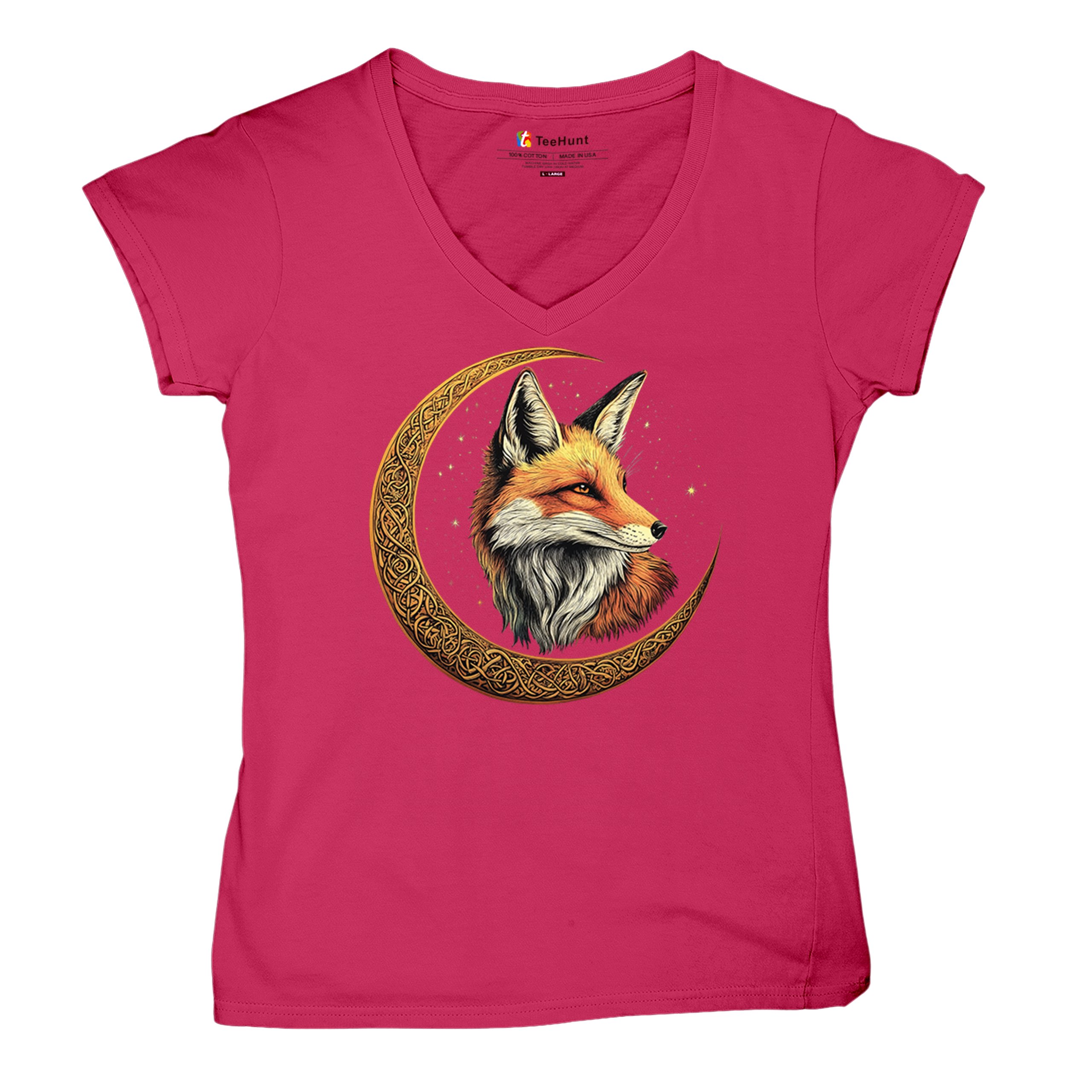 Camiseta para mujer Celtic Moon Fox cuello en V North Mystic Forest Animal camiseta nórdica - Imagen 62 de 71