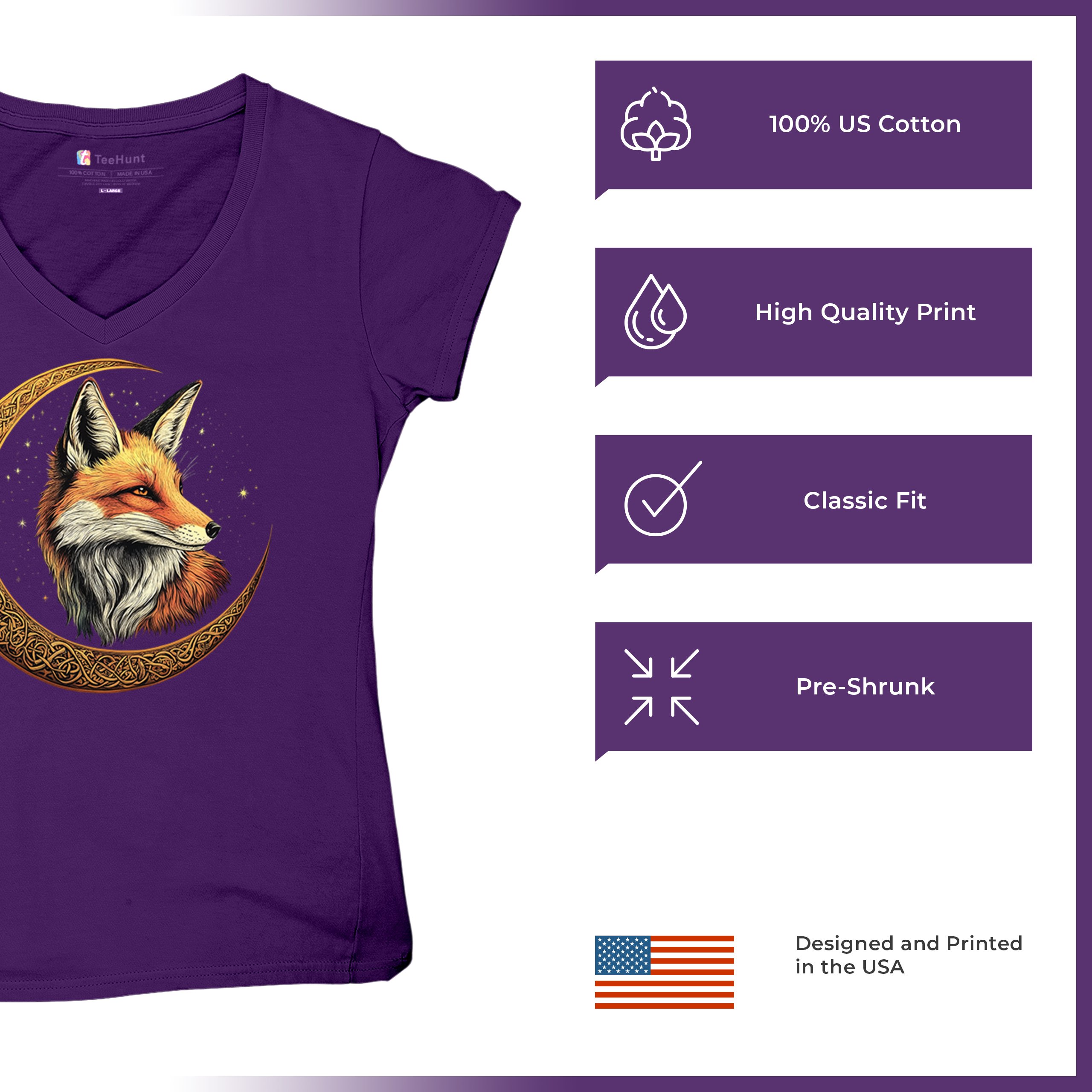 Camiseta para mujer Celtic Moon Fox cuello en V North Mystic Forest Animal camiseta nórdica - Imagen 21 de 71