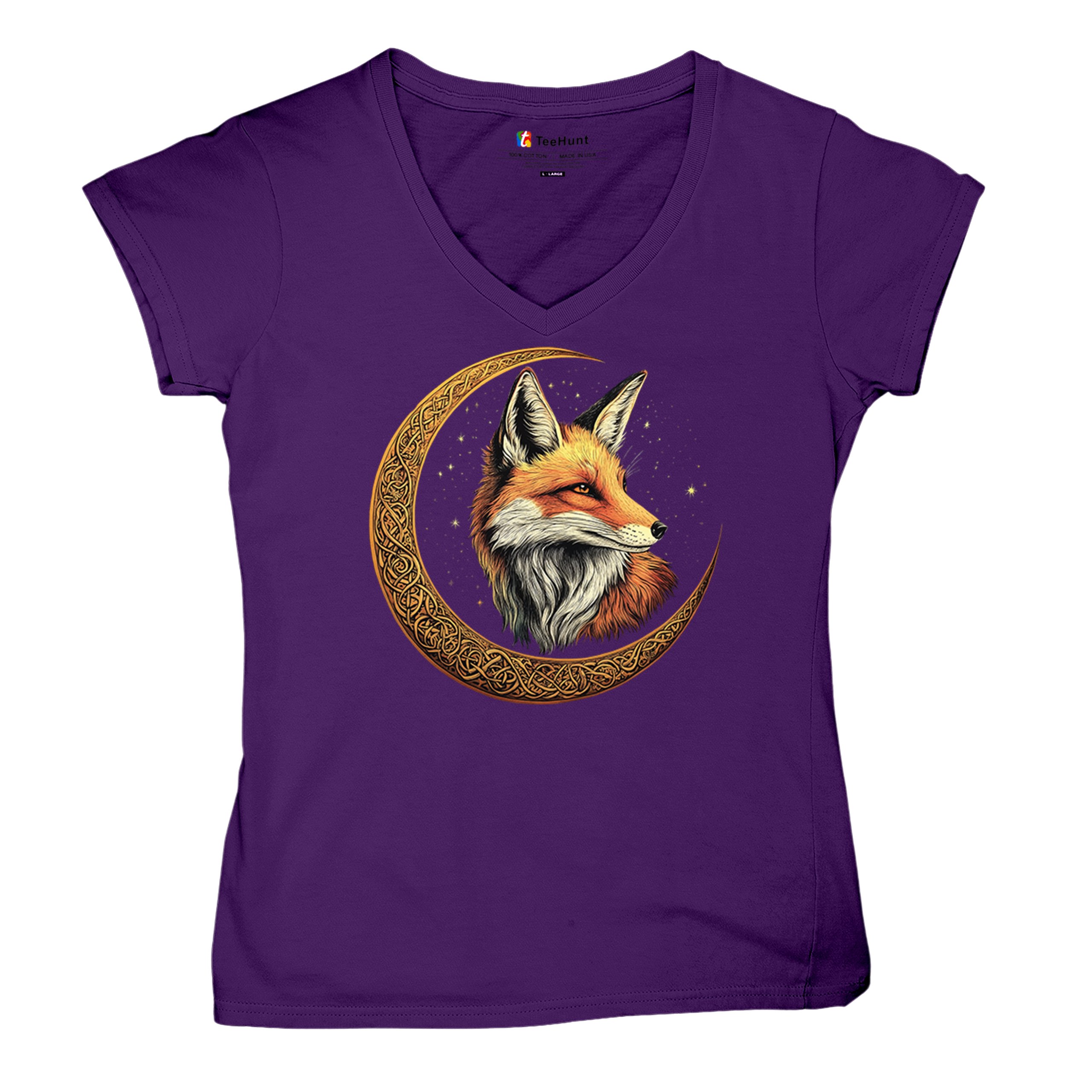 Camiseta para mujer Celtic Moon Fox cuello en V North Mystic Forest Animal camiseta nórdica - Imagen 20 de 71