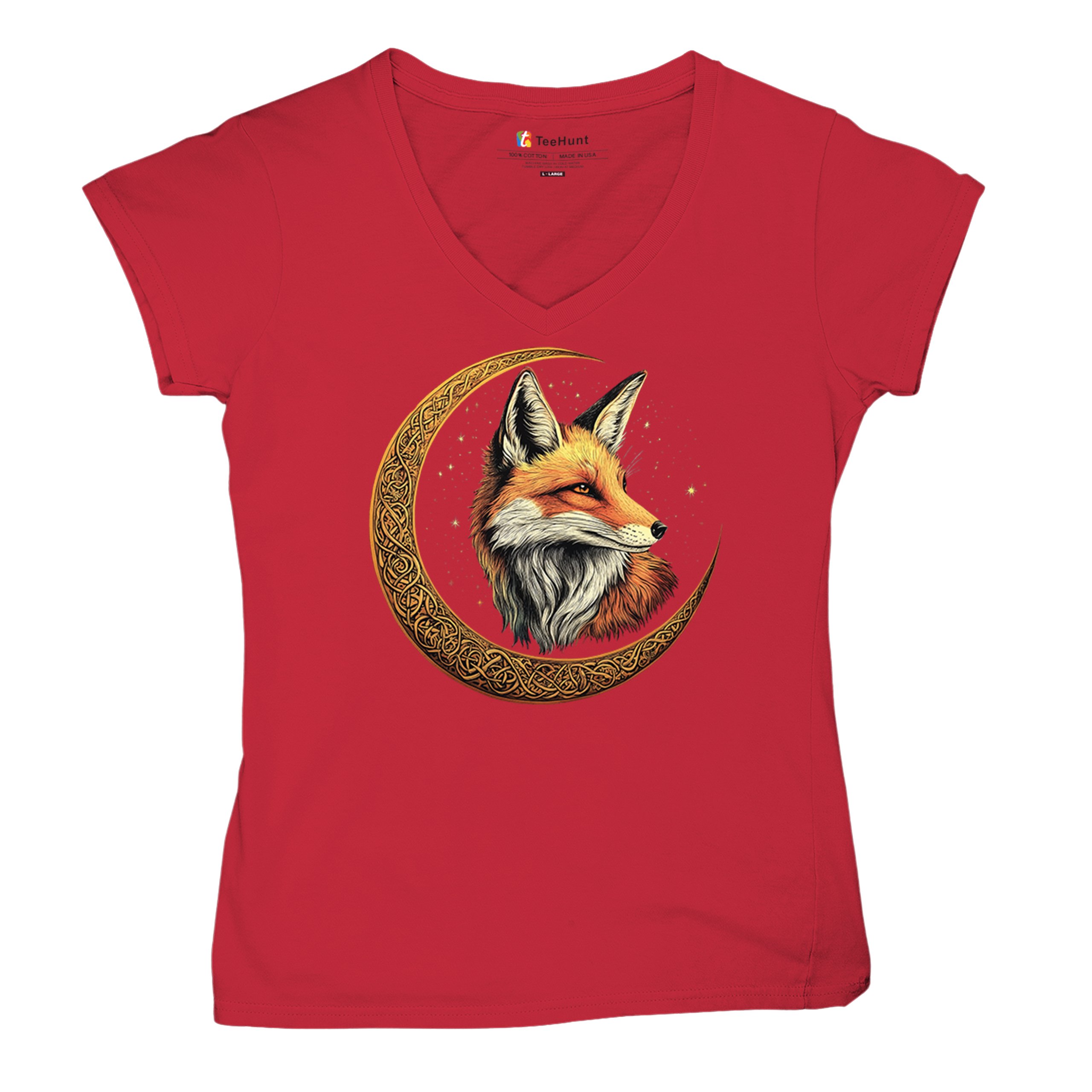 Camiseta para mujer Celtic Moon Fox cuello en V North Mystic Forest Animal camiseta nórdica - Imagen 27 de 71