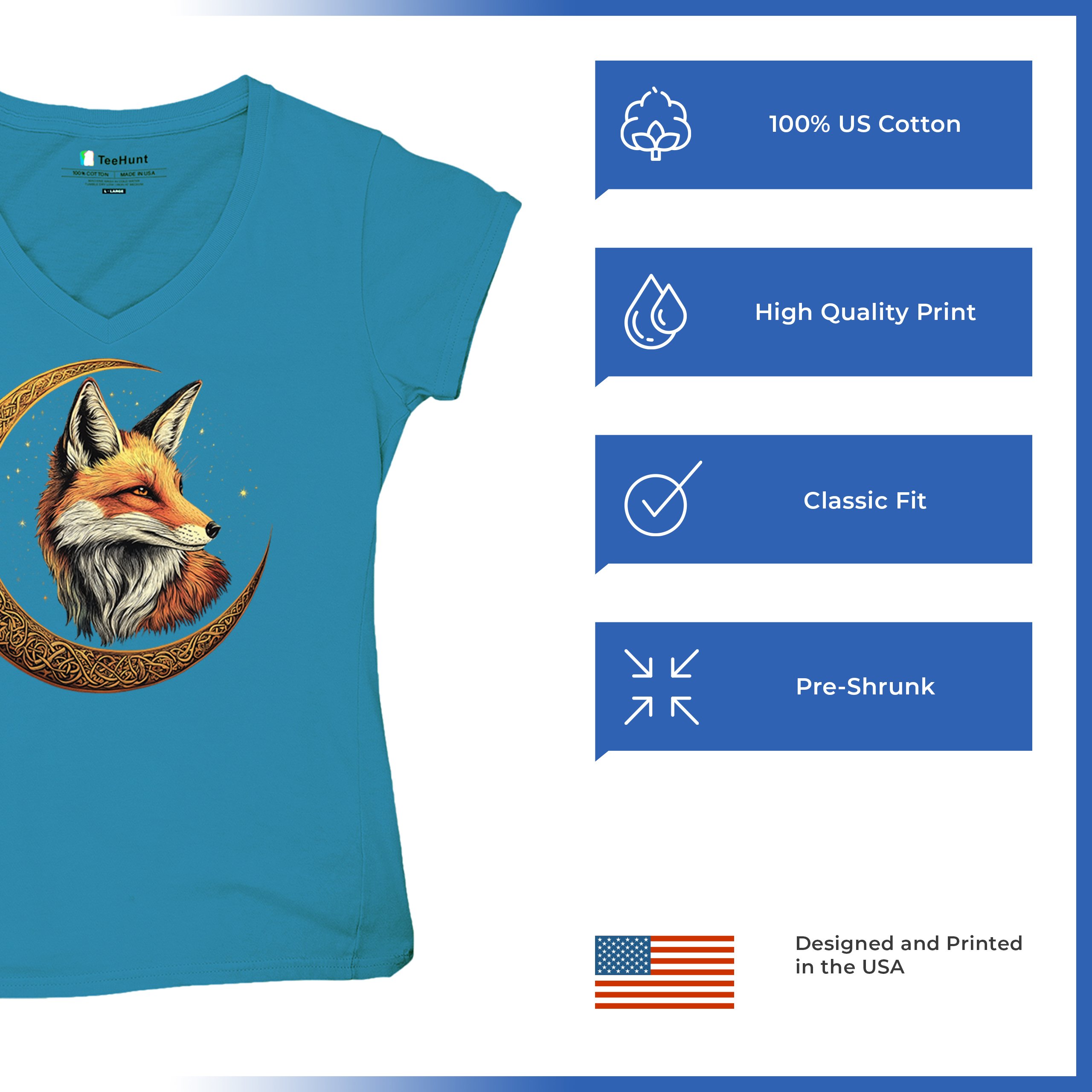 Camiseta para mujer Celtic Moon Fox cuello en V North Mystic Forest Animal camiseta nórdica - Imagen 70 de 71
