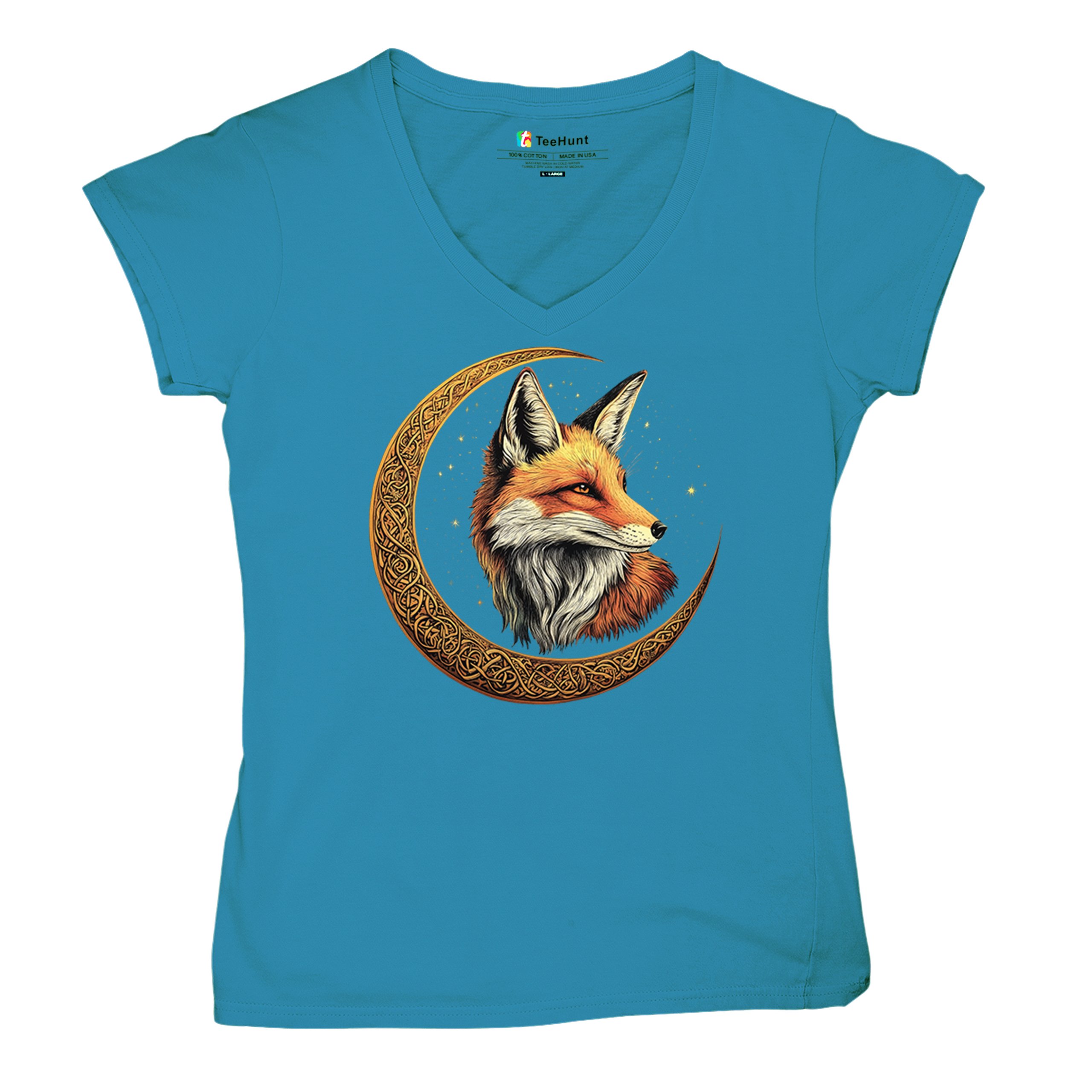 Camiseta para mujer Celtic Moon Fox cuello en V North Mystic Forest Animal camiseta nórdica - Imagen 69 de 71