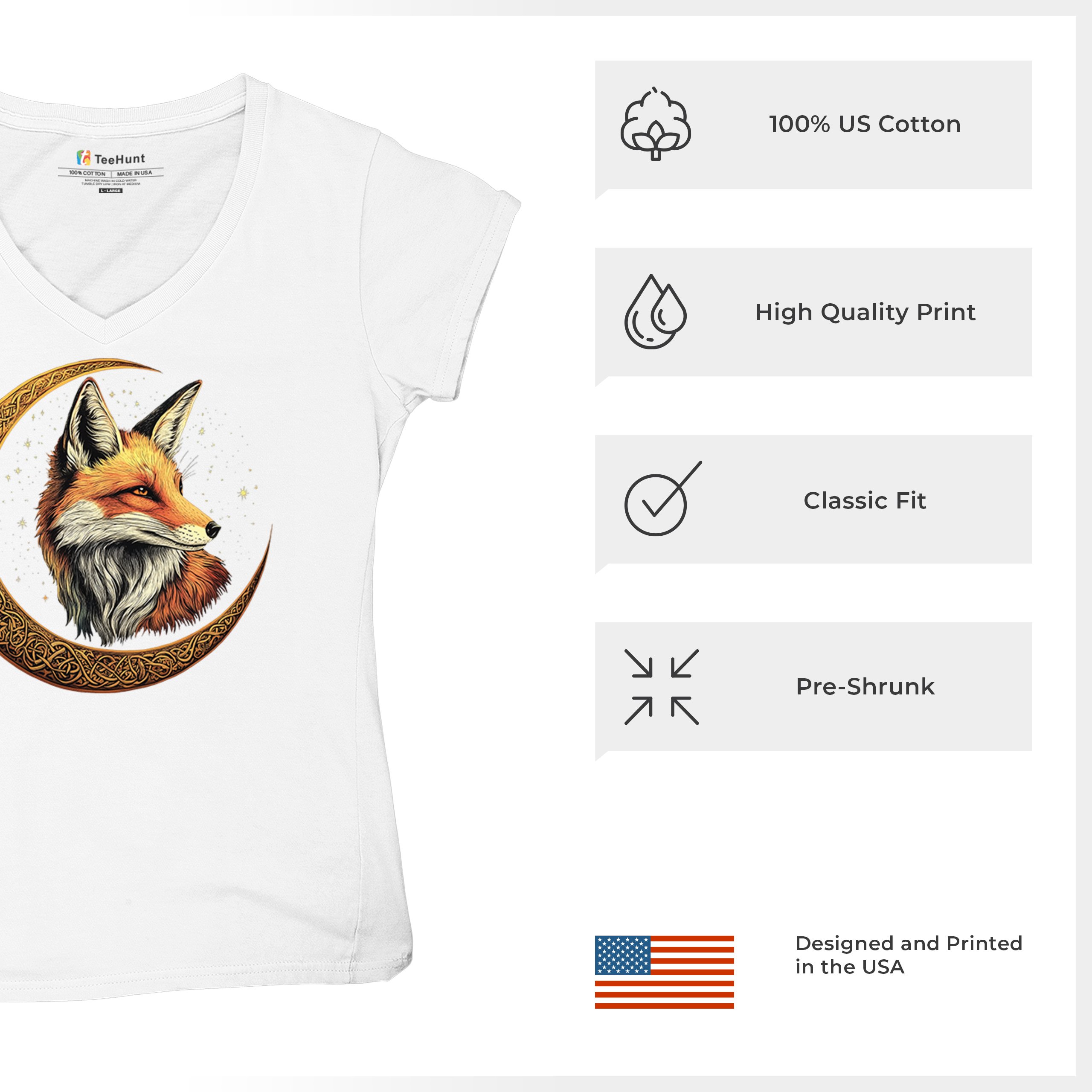 Camiseta para mujer Celtic Moon Fox cuello en V North Mystic Forest Animal camiseta nórdica - Imagen 35 de 71