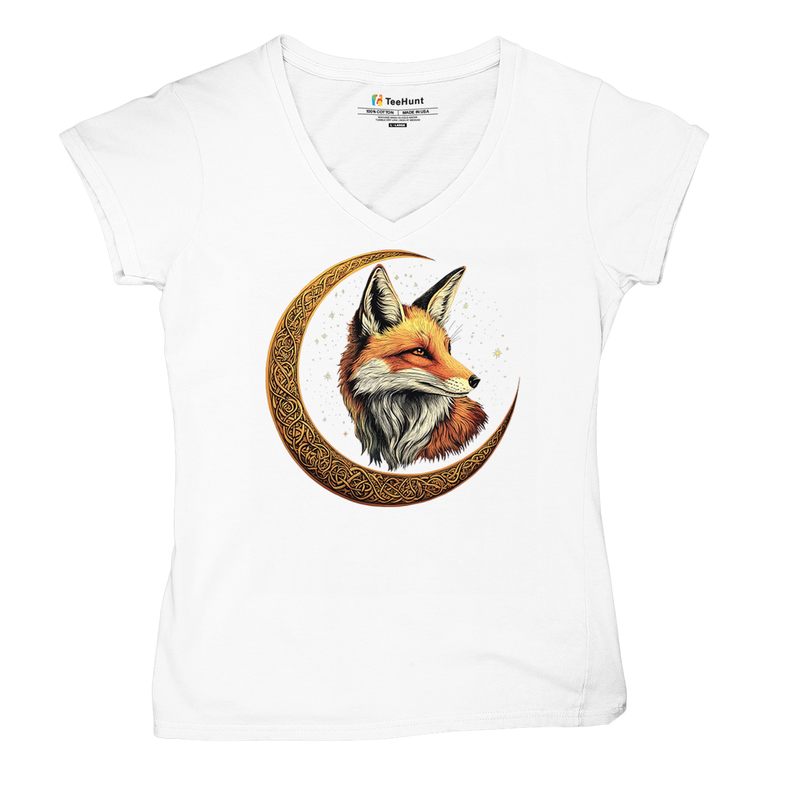 Camiseta para mujer Celtic Moon Fox cuello en V North Mystic Forest Animal camiseta nórdica - Imagen 34 de 71