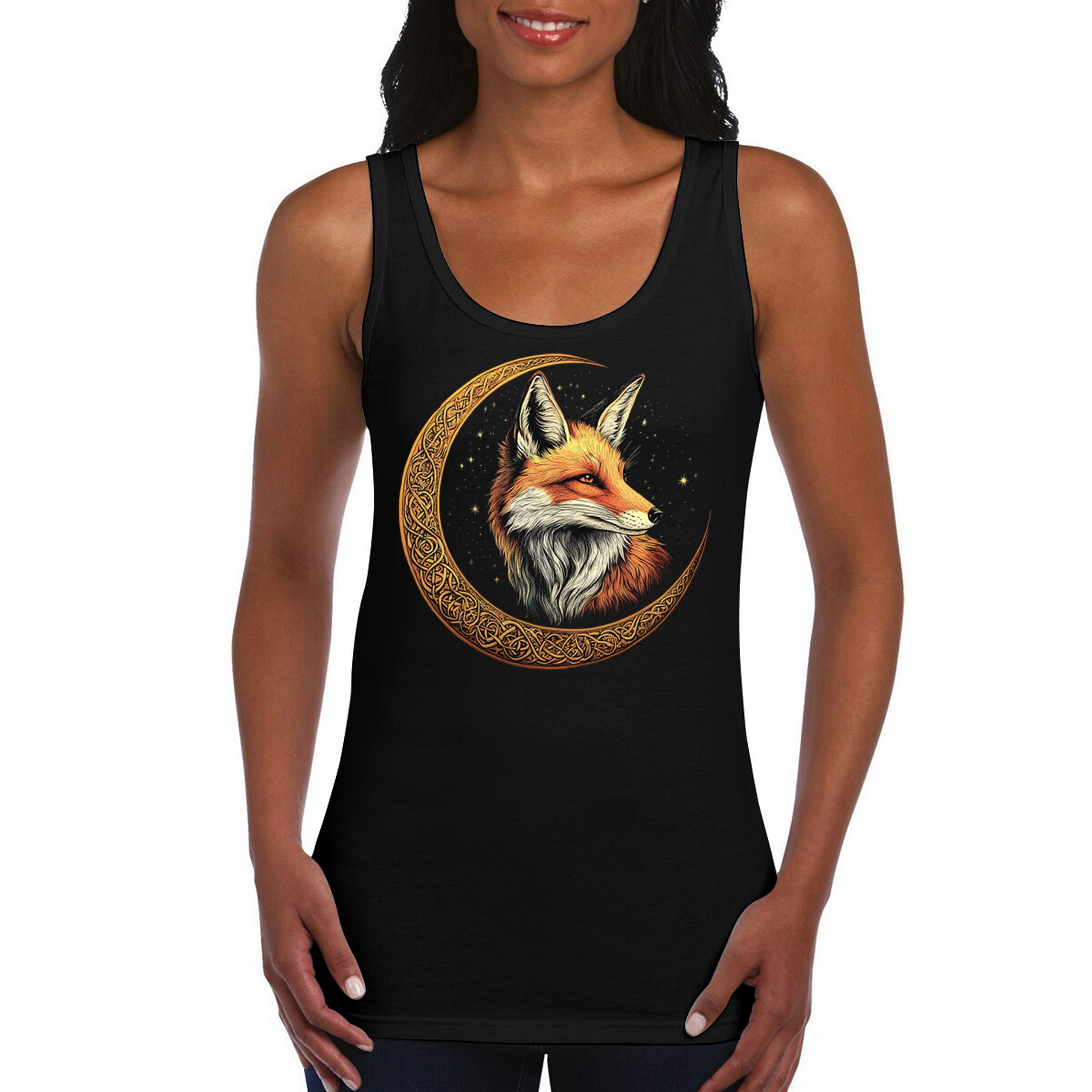 Celtic Moon Fox Women's Tank Top North Mystic Forest Animal Nature Nordic