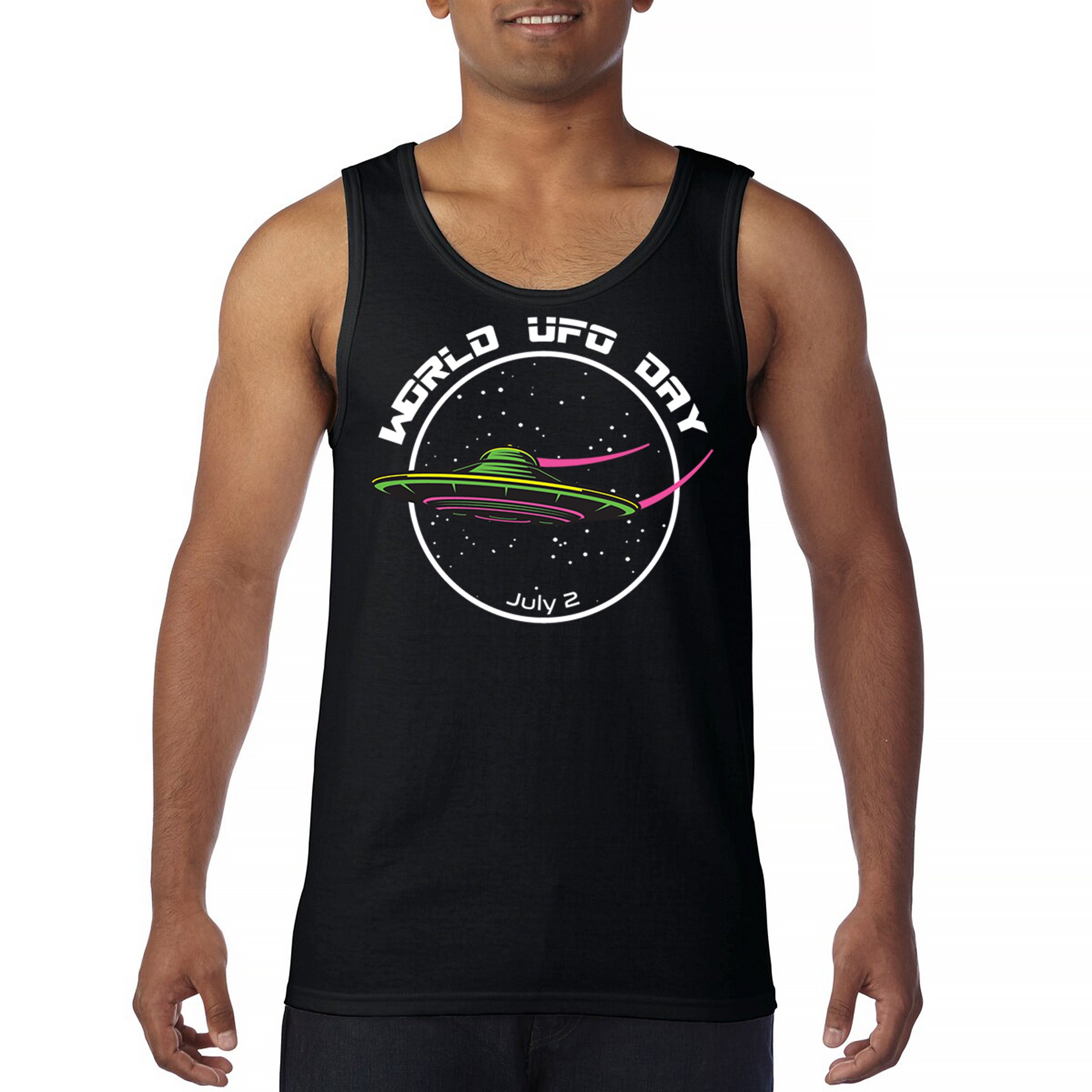 World UFO Day Flying Saucer Tank Top Funny Aliens Area 51 July 2 Men's Top