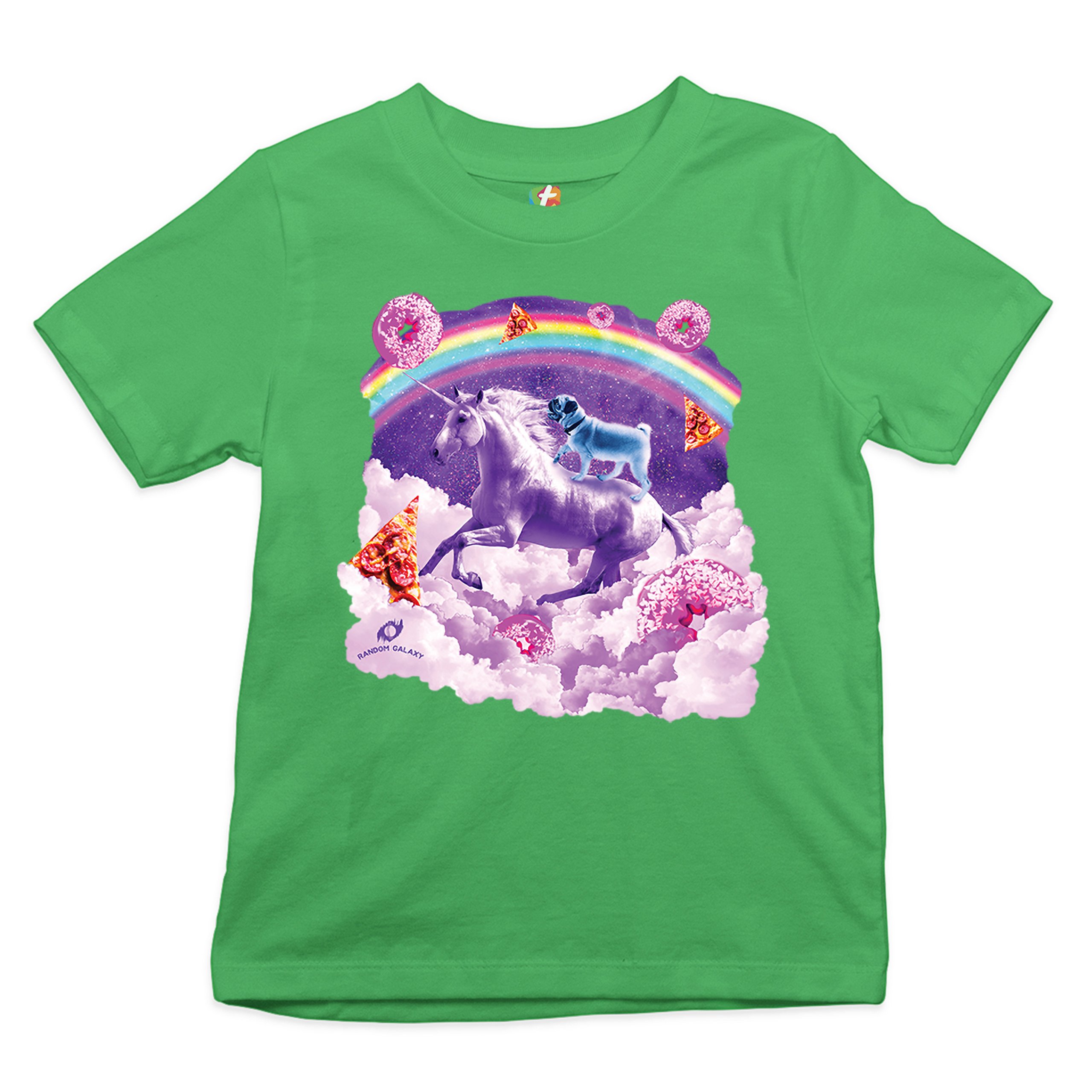 Pug Riding a Unicorn in Clouds Youth T-shirt Space Rainbow Trippy Donuts Kids - Picture 18 of 29