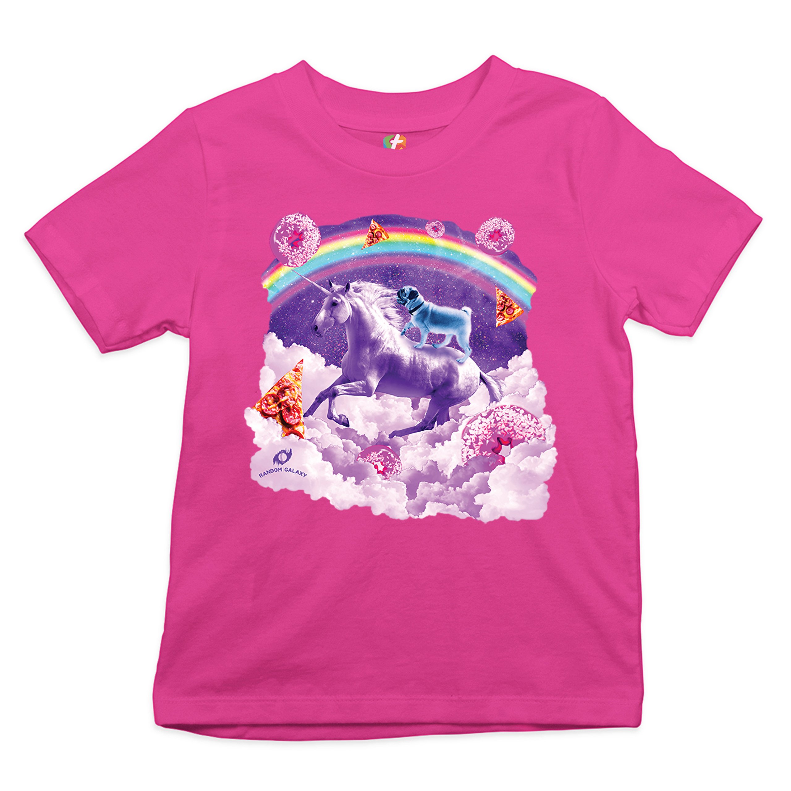Pug Riding a Unicorn in Clouds Youth T-shirt Space Rainbow Trippy Donuts Kids - Picture 26 of 29