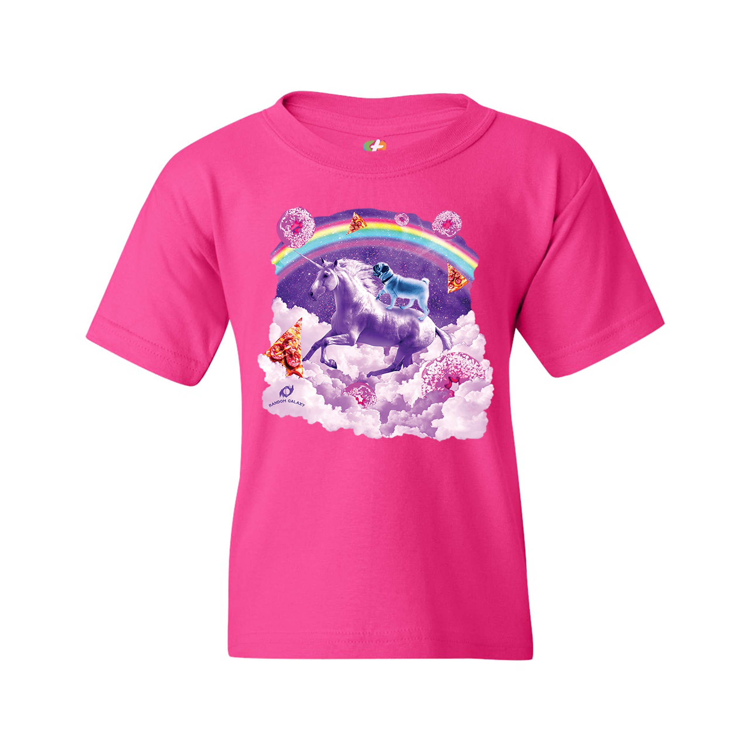 Pug Riding a Unicorn in Clouds Youth T-shirt Space Rainbow Trippy Donuts Kids - Picture 27 of 29