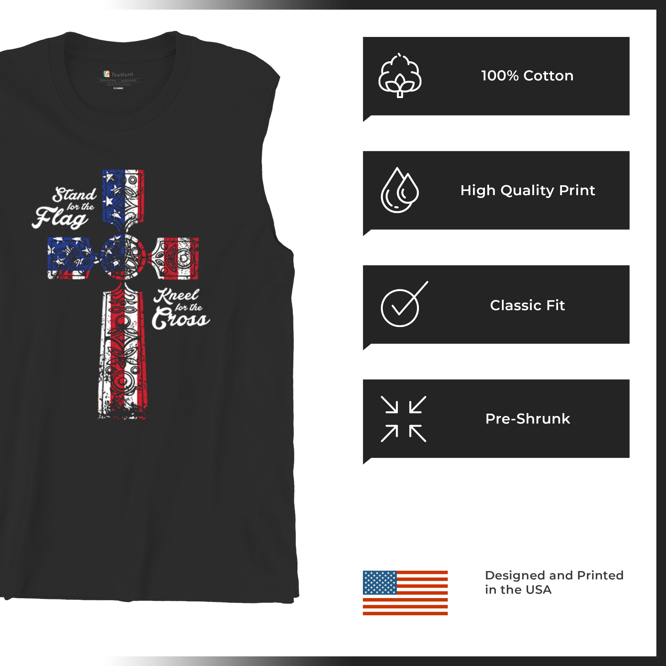 Stand for the Flag Kneel for the Cross Muscle Shirt Patriotic Military Men's - Picture 7 of 36