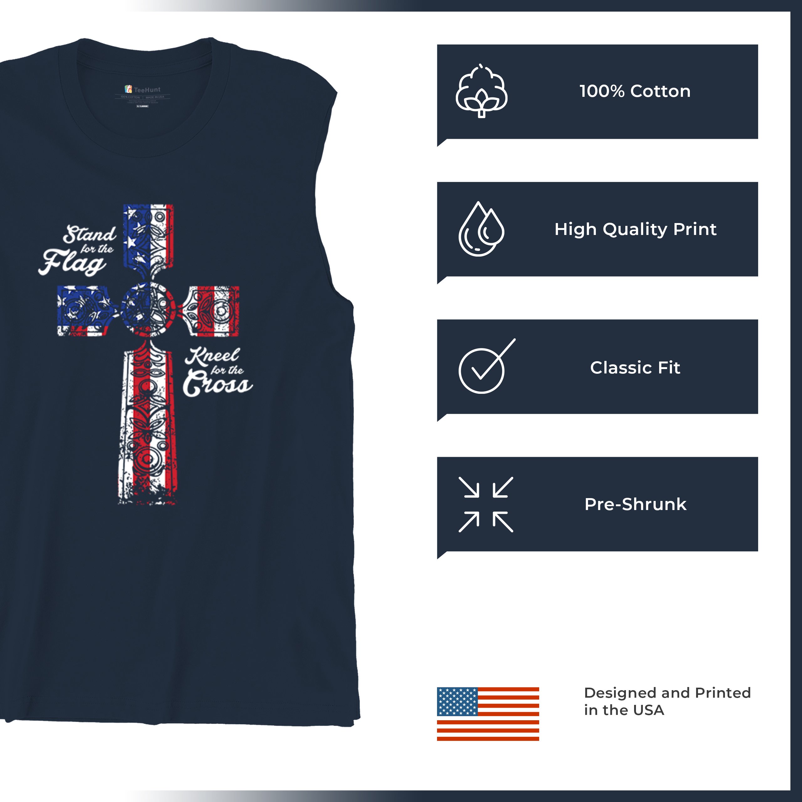 Stand for the Flag Kneel for the Cross Muscle Shirt Patriotic Military Men's - Picture 28 of 36